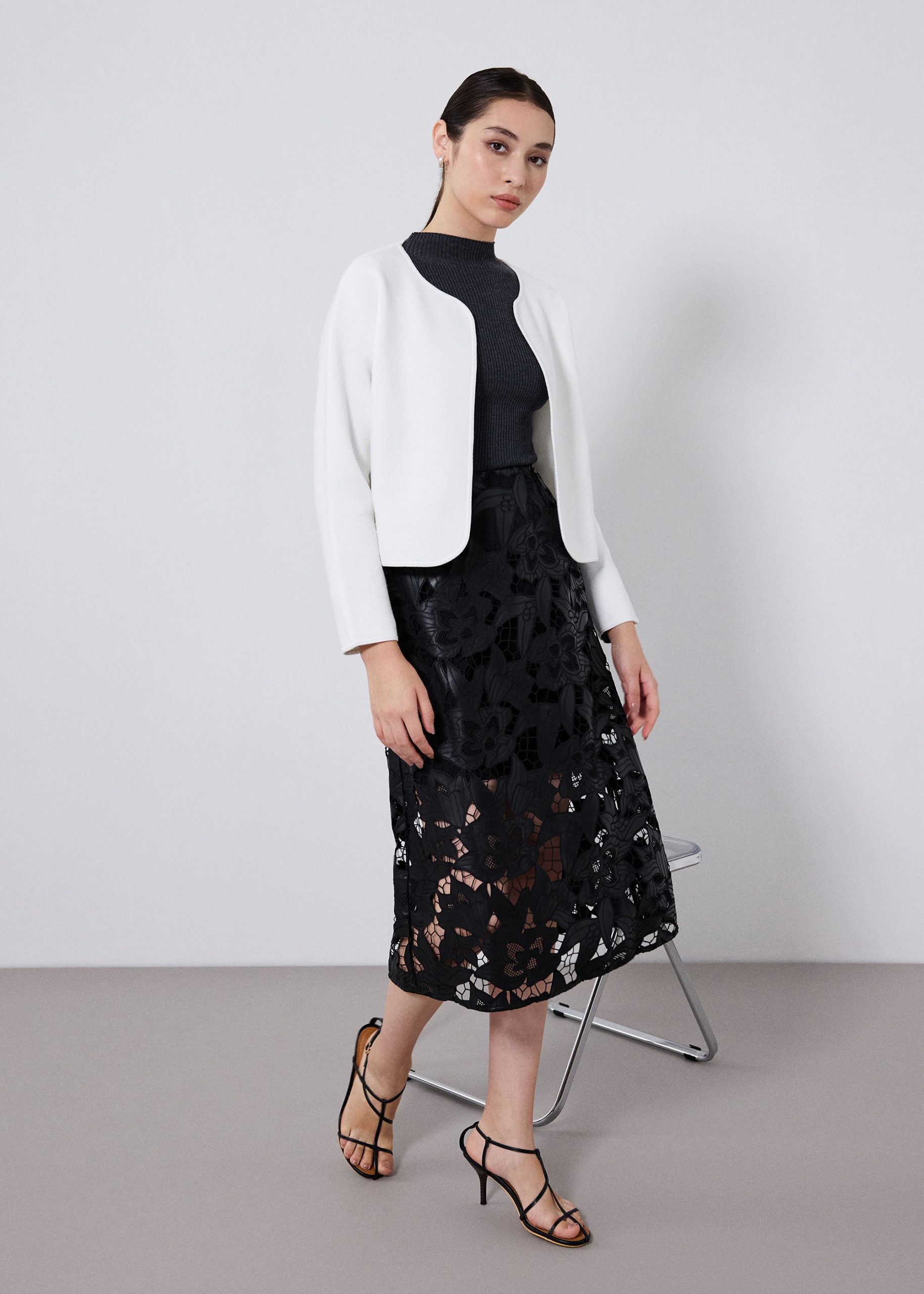 Vegan Leather Lace A-line Midaxi Skirt - Image 6