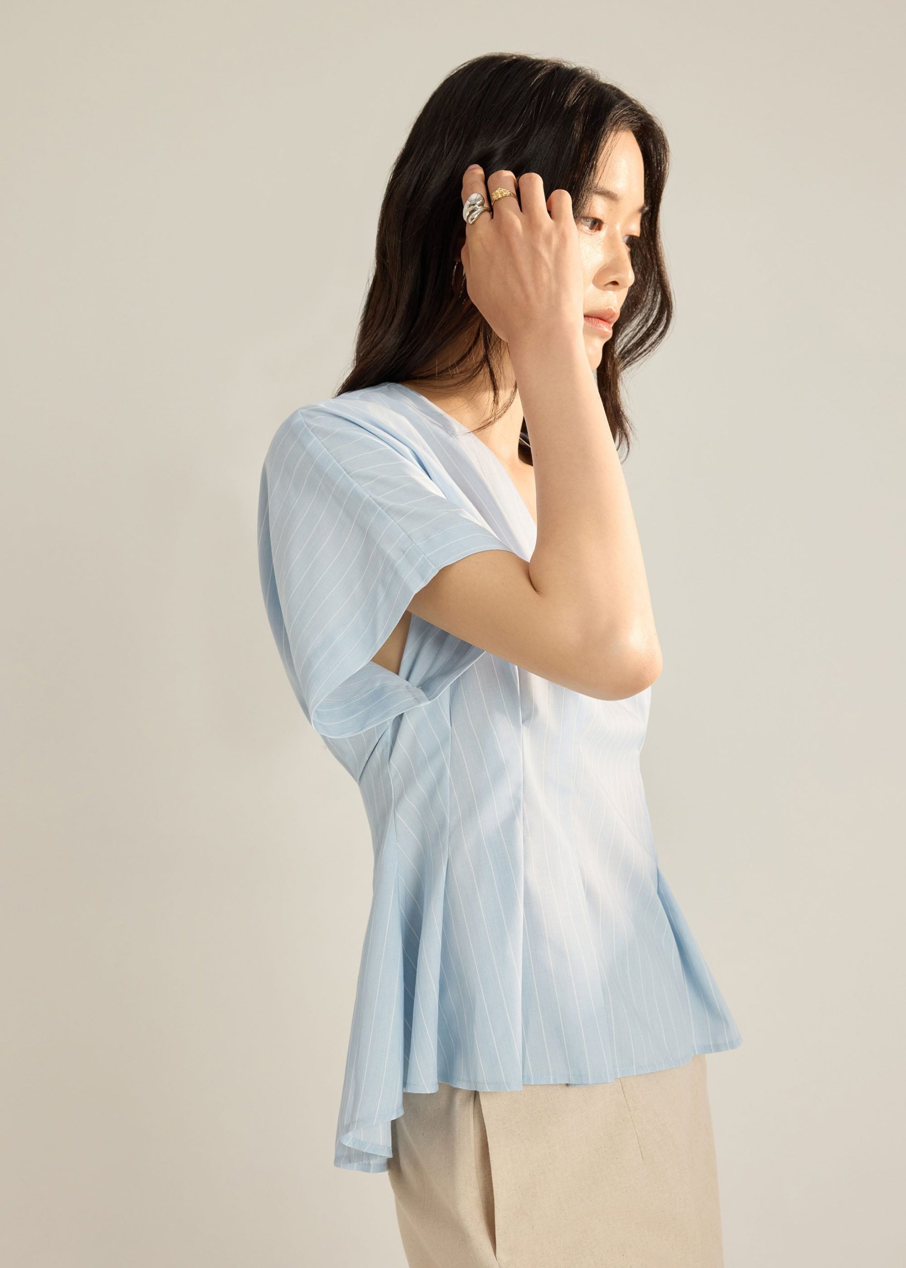 Elara Pinstripe V-neck Blouse - Image 5