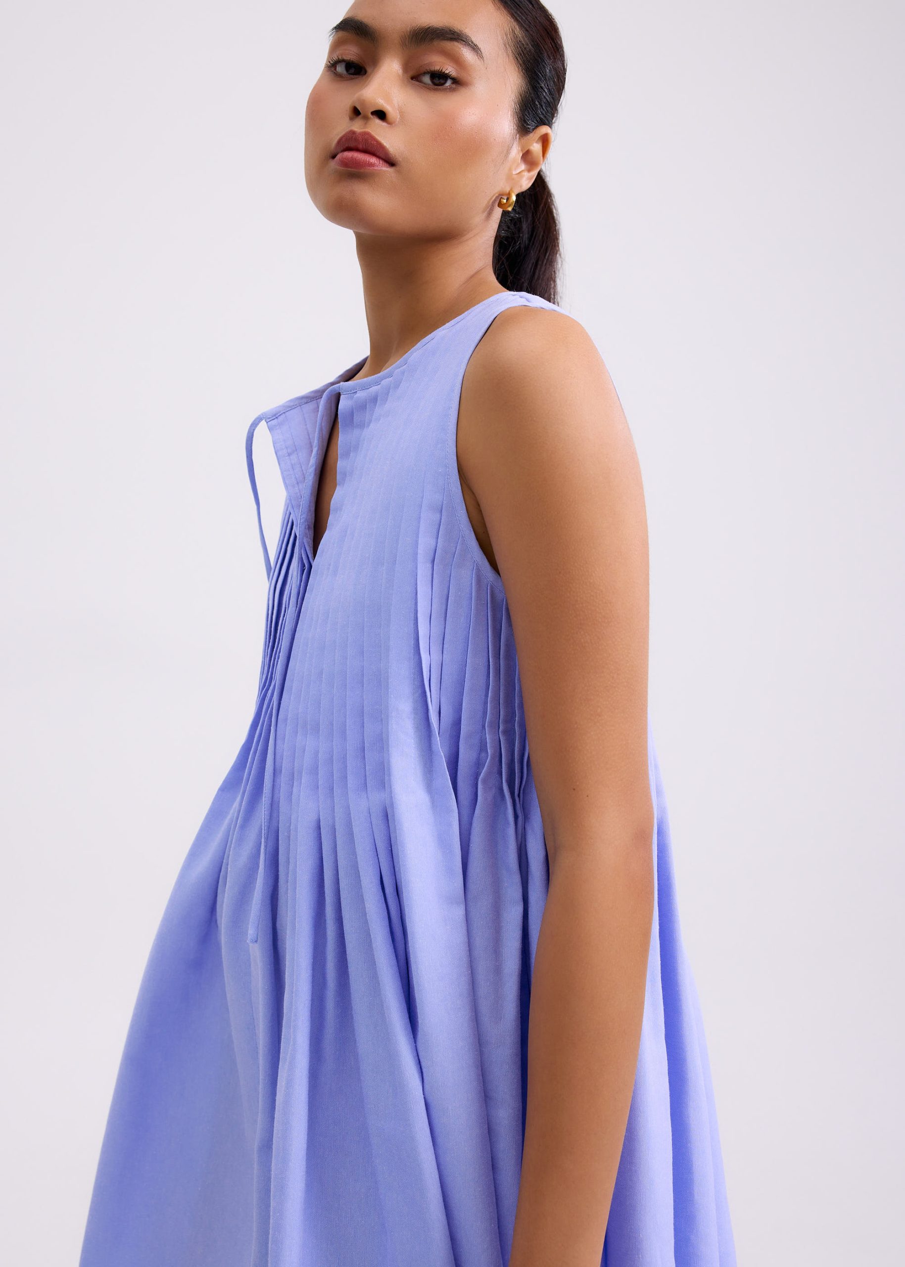Oxford Pintuck Notched Trapeze Mini Dress - Image 13