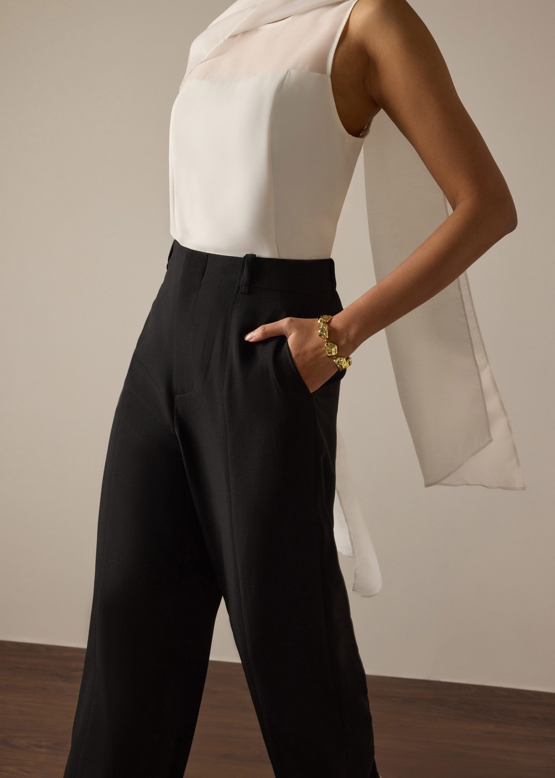Leggy??Pia Adjustable Hem Elastic Melange Straight Leg Pants - Image 2