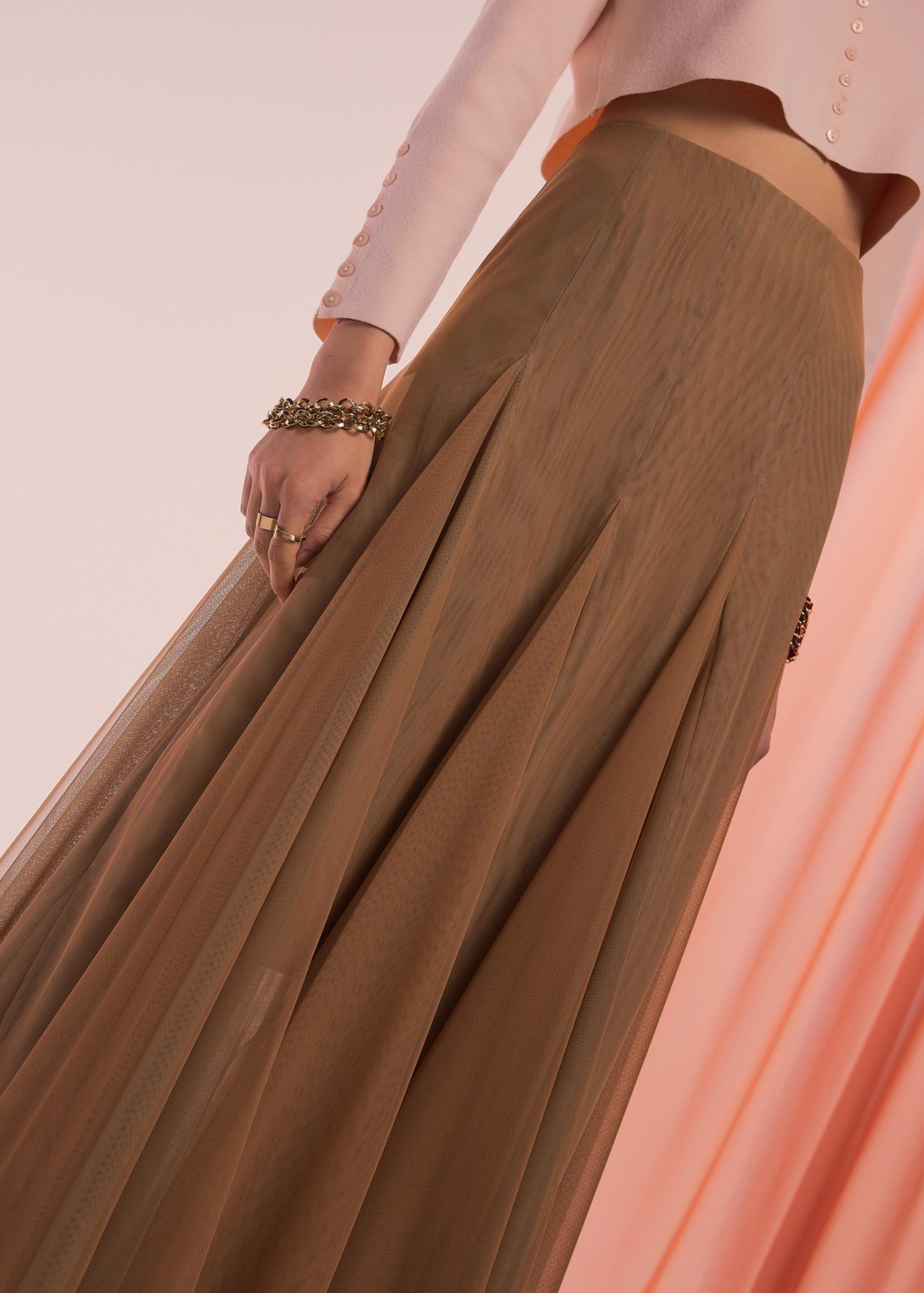 Elastic Mesh Flare Maxi Skirt - Image 2