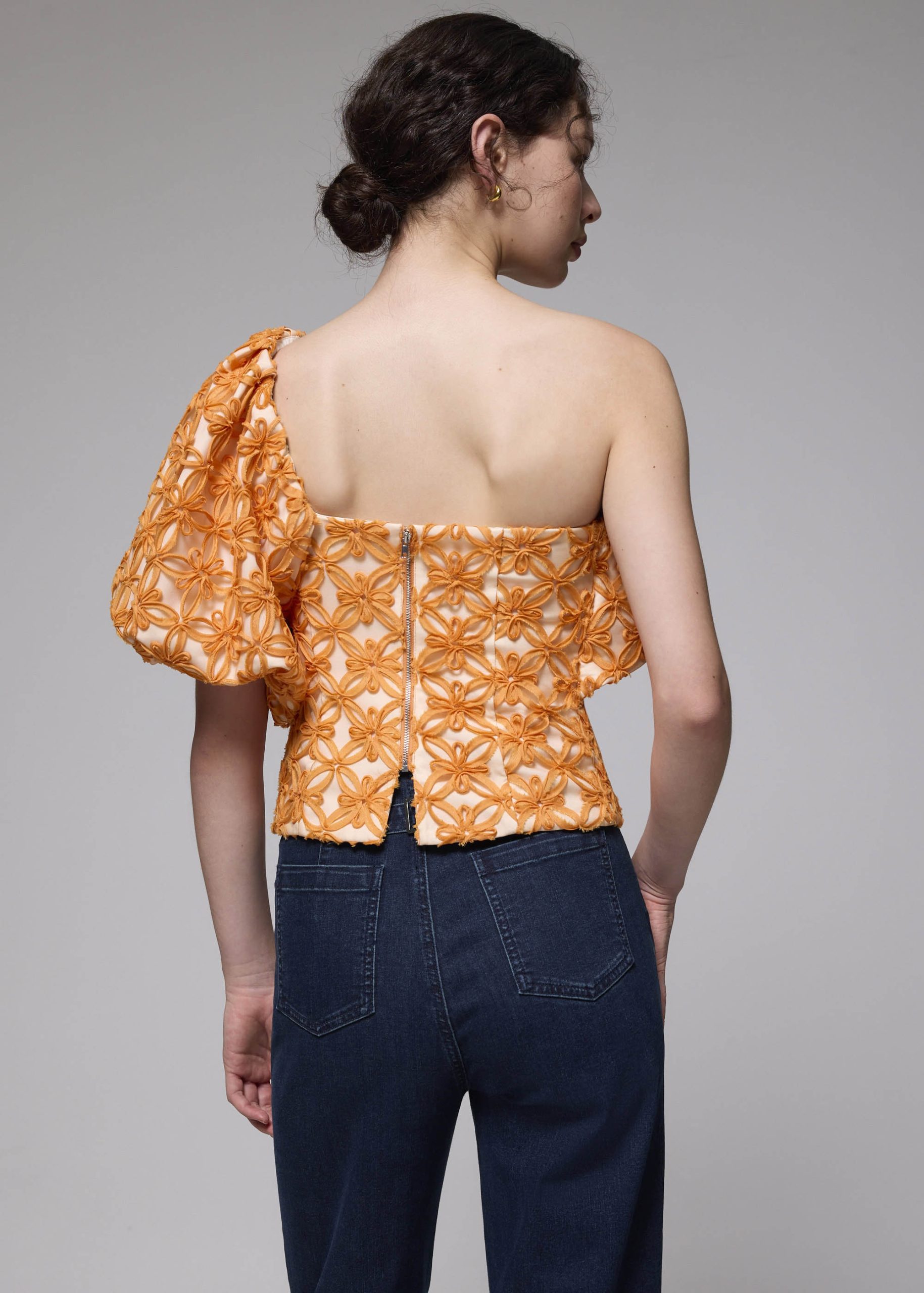 BraFree by LB Lace Asymmetric Puff Sleeve Top - Image 4