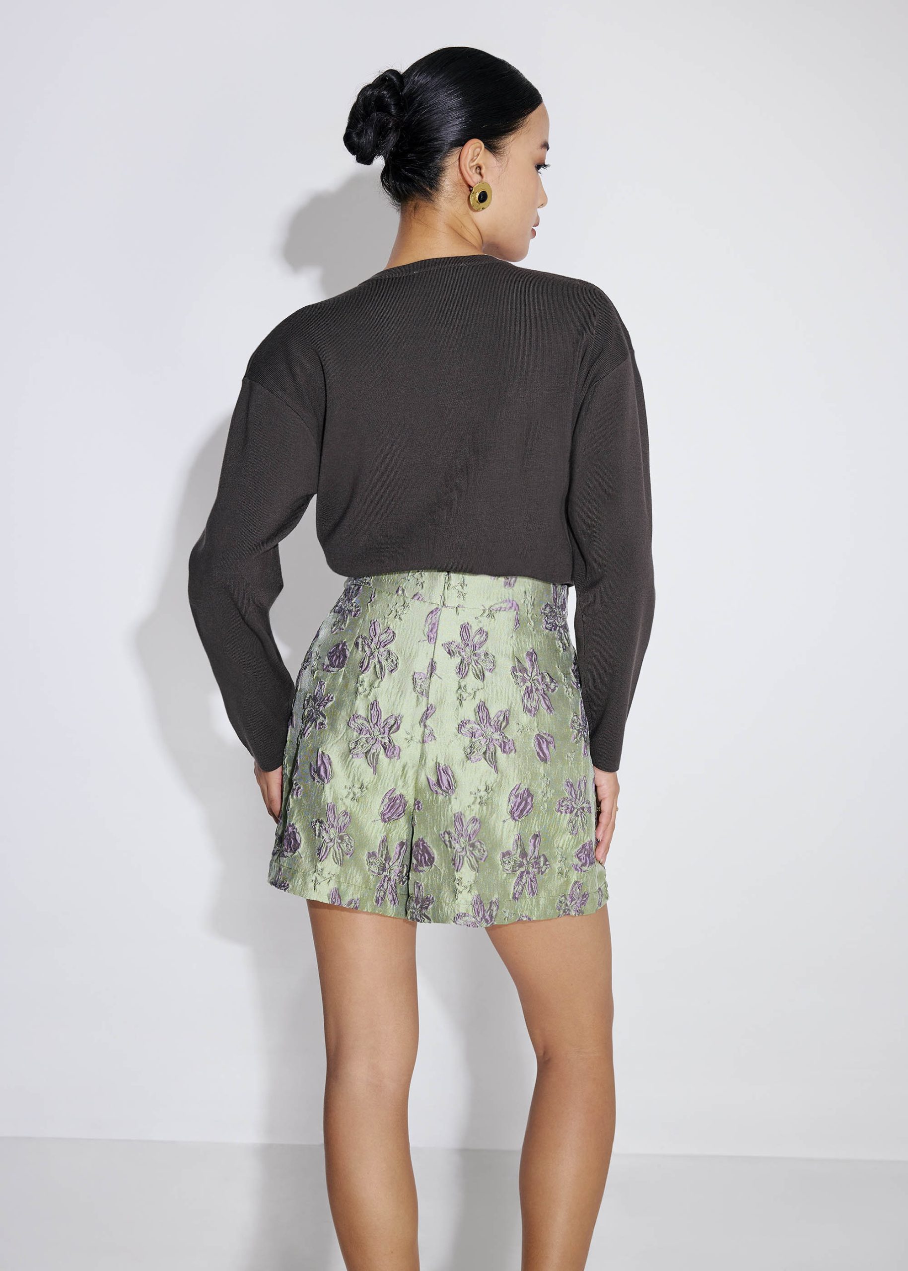 Floral Jacquard High Waist Shorts - Image 13