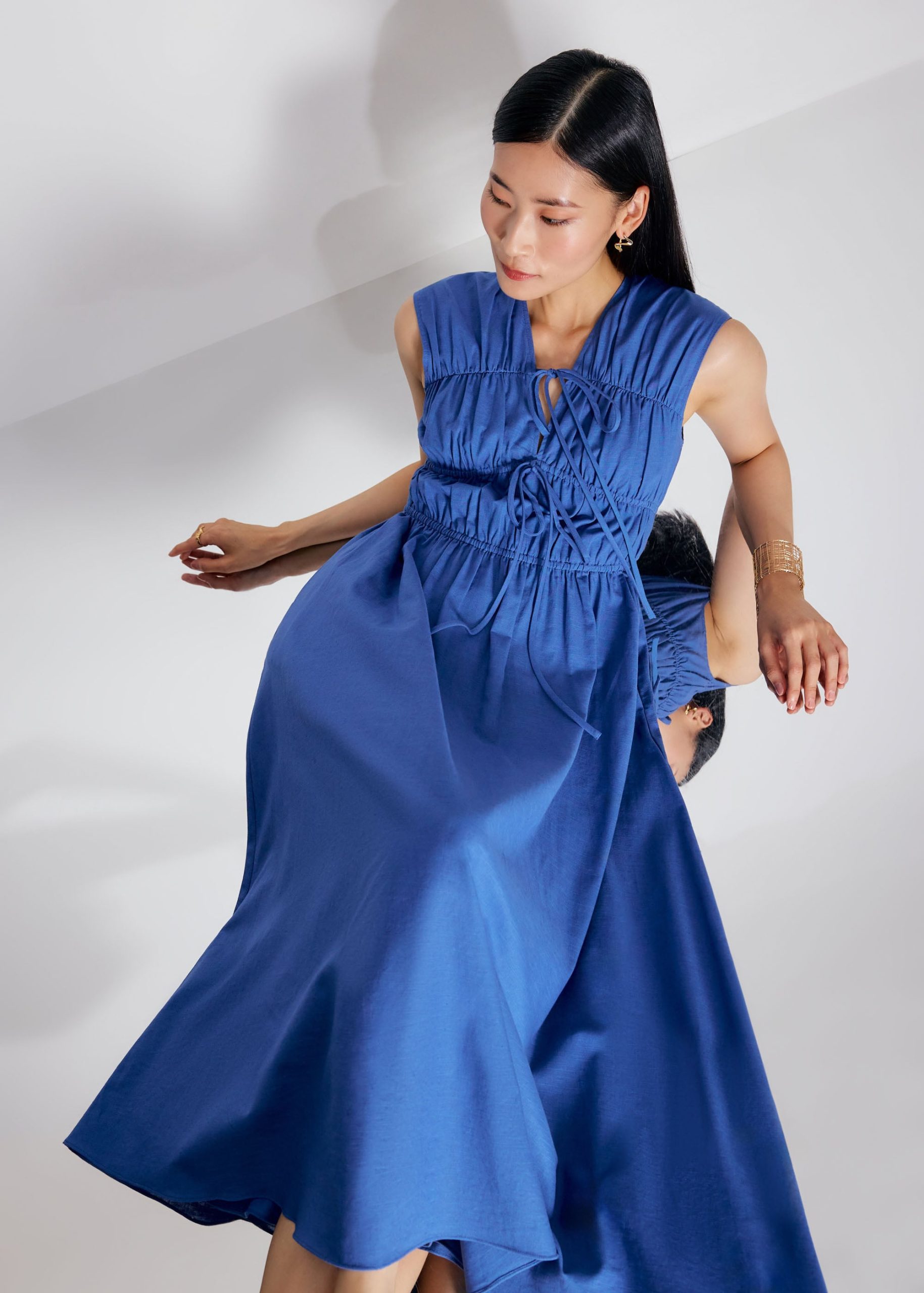 Linen Front Tie Fit & Flare Elastic Midaxi Dress - Image 4