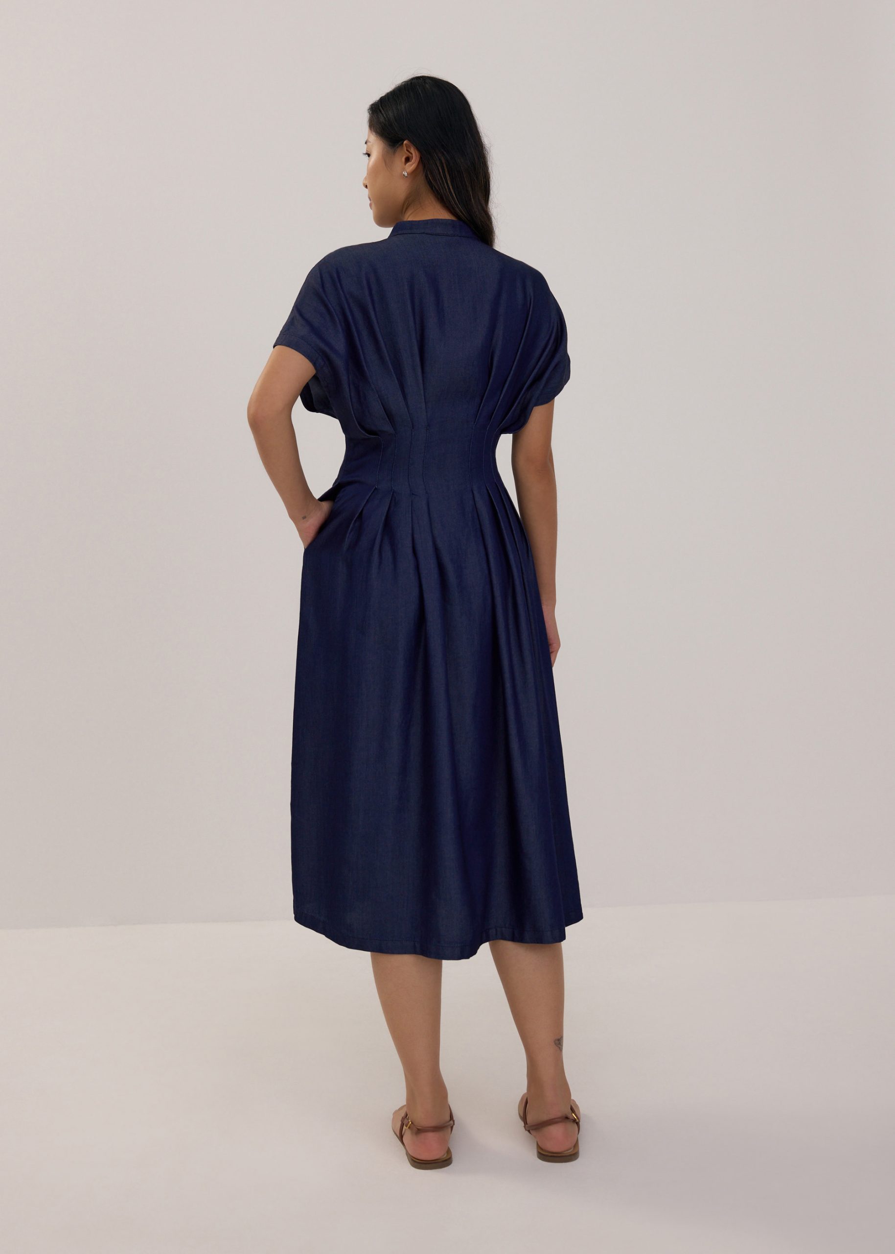 Chambray Batwing Fit & Flare Midi Dress - Image 4