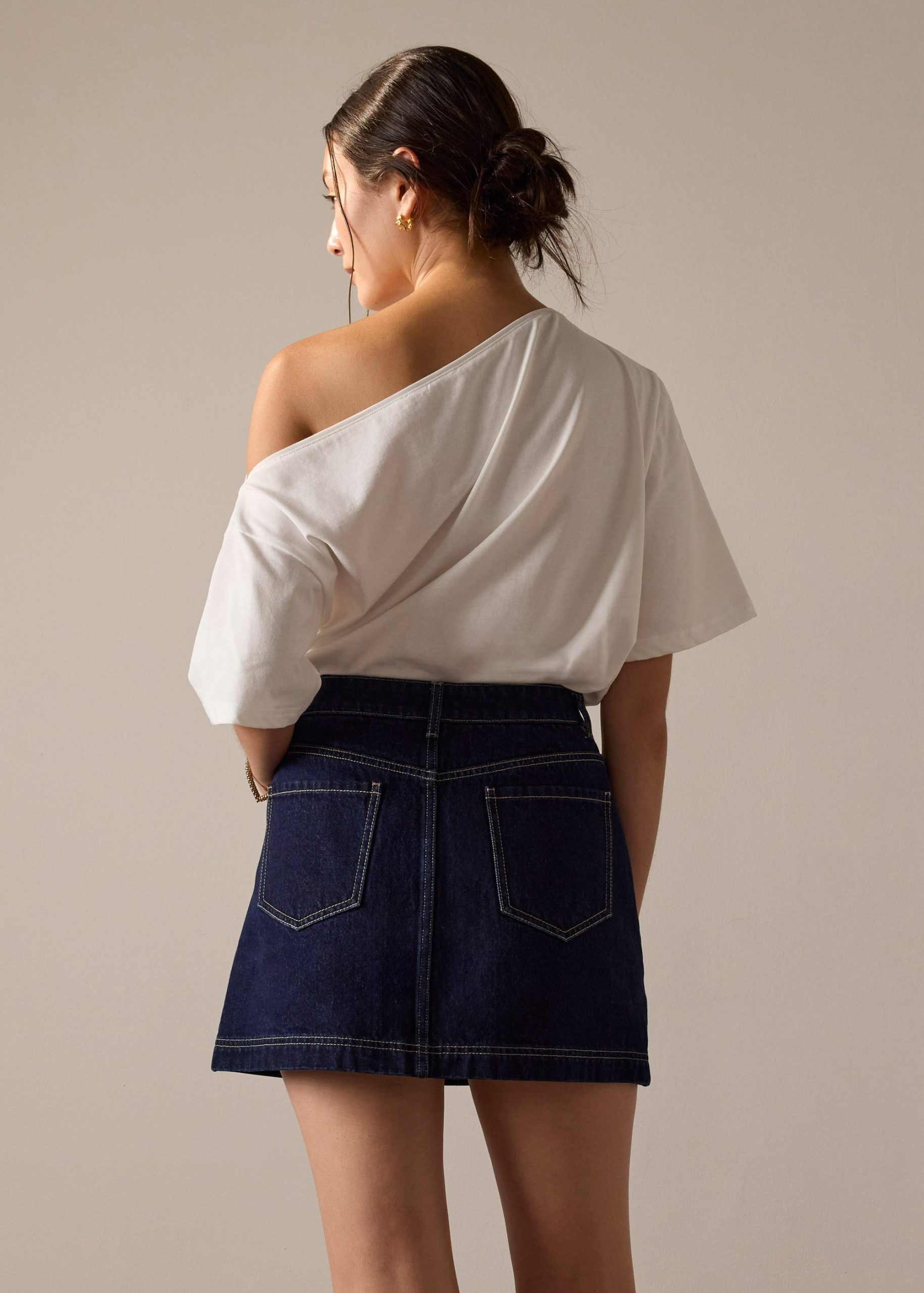 Contrast Stitch Denim A-Line Mini Skirt - Image 6
