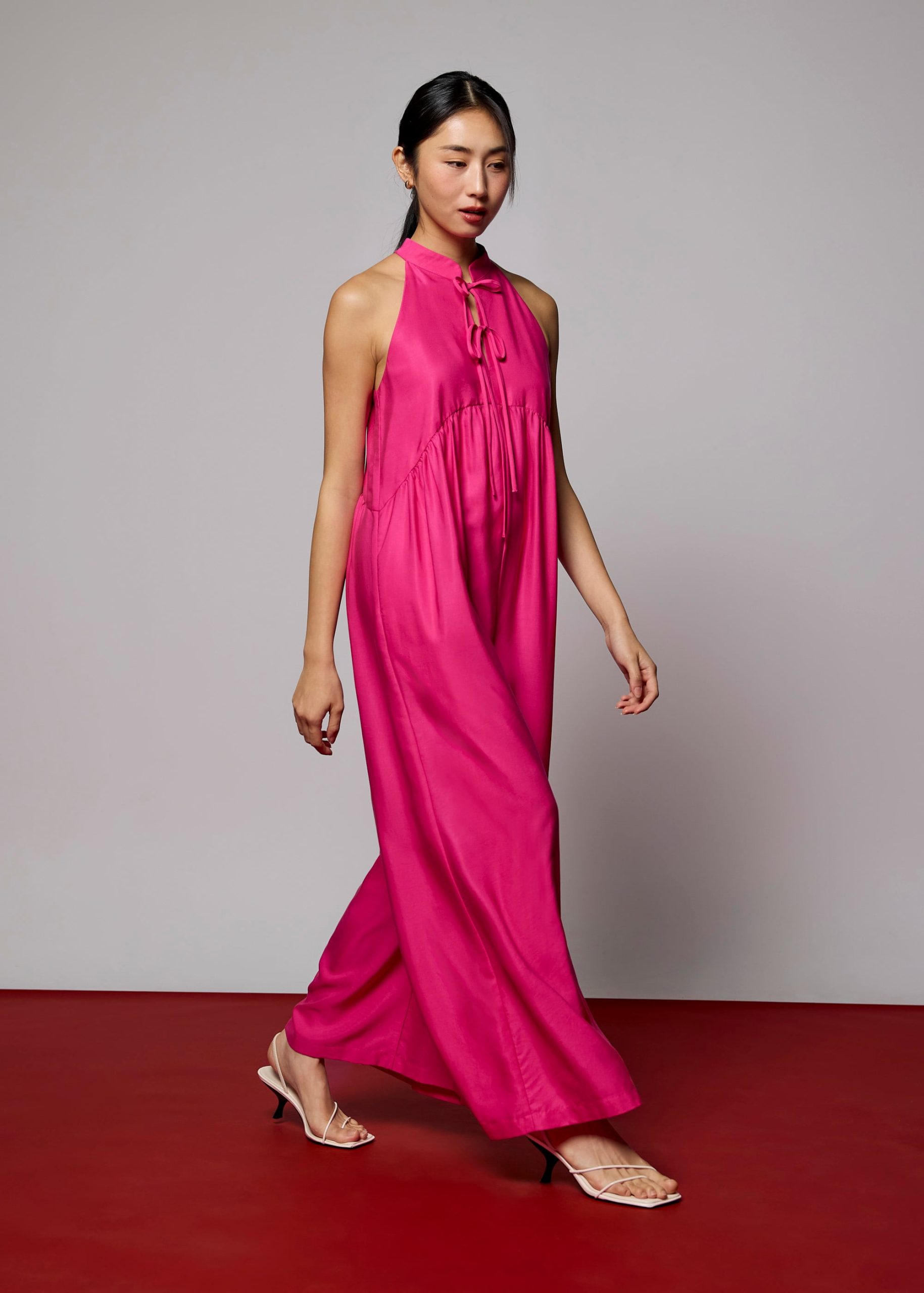 Lyocell Mandarin Collar Wide Leg Jumpsuit - Image 8
