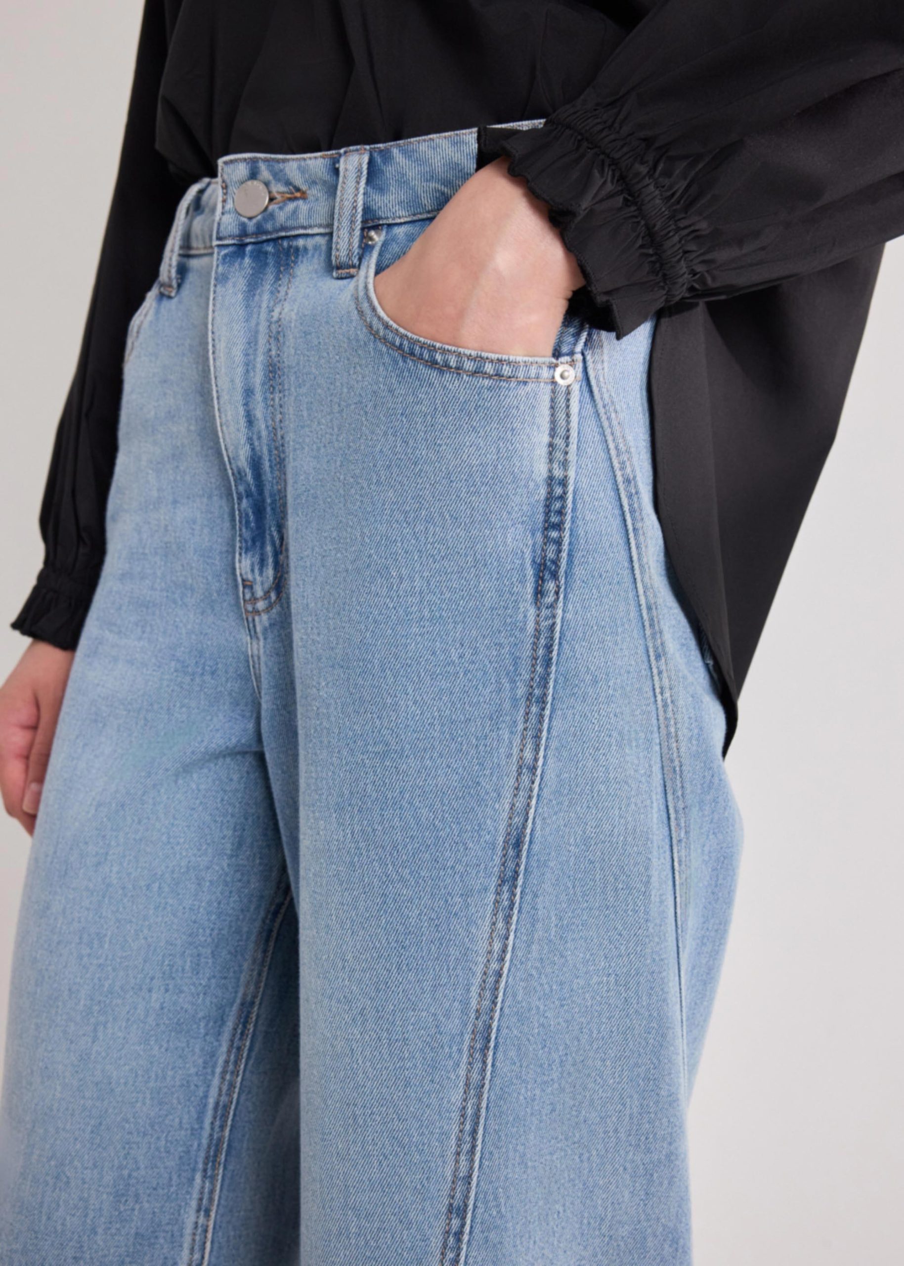 Wide Straight Leg Panelled Jeans - Image 13