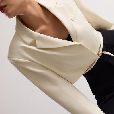 RuchedReady® Oversized Front Wrap Crop Blazer
