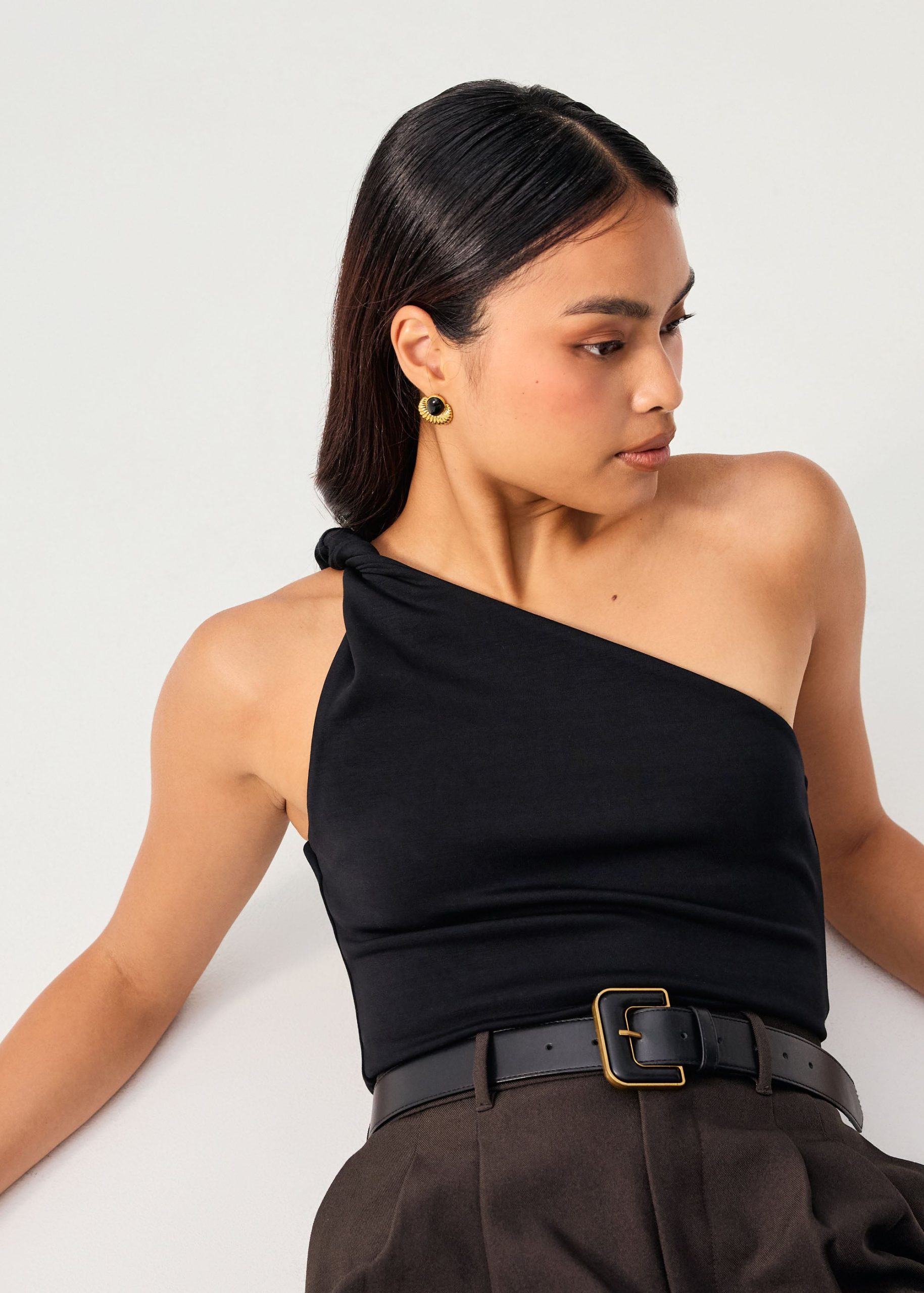 Tencel Shoulder Twist Toga Fitted Top - Image 2