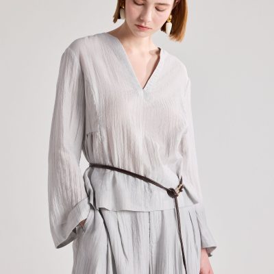 Textured Lyocell Peplum Blouse