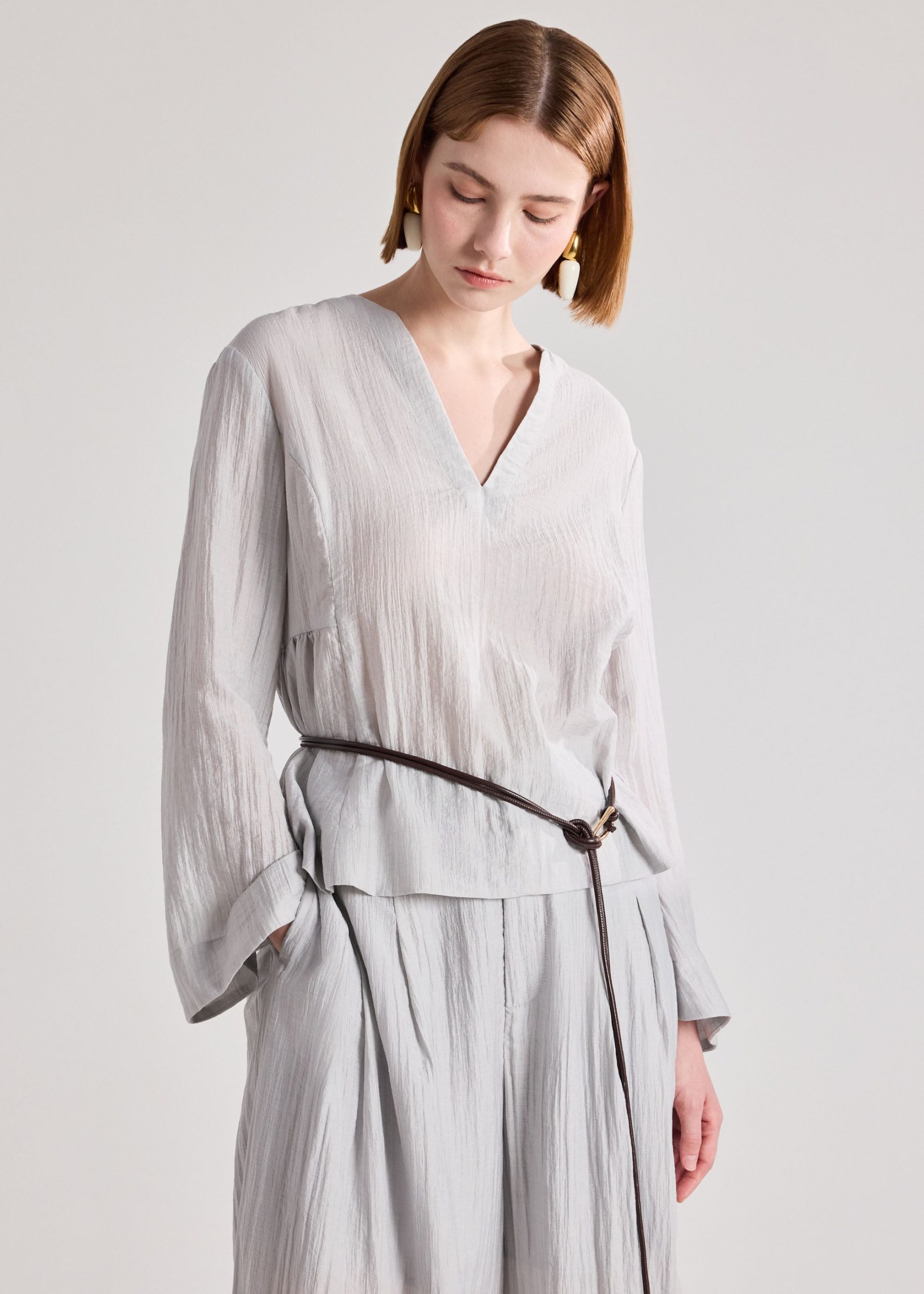 Textured Lyocell Peplum Blouse