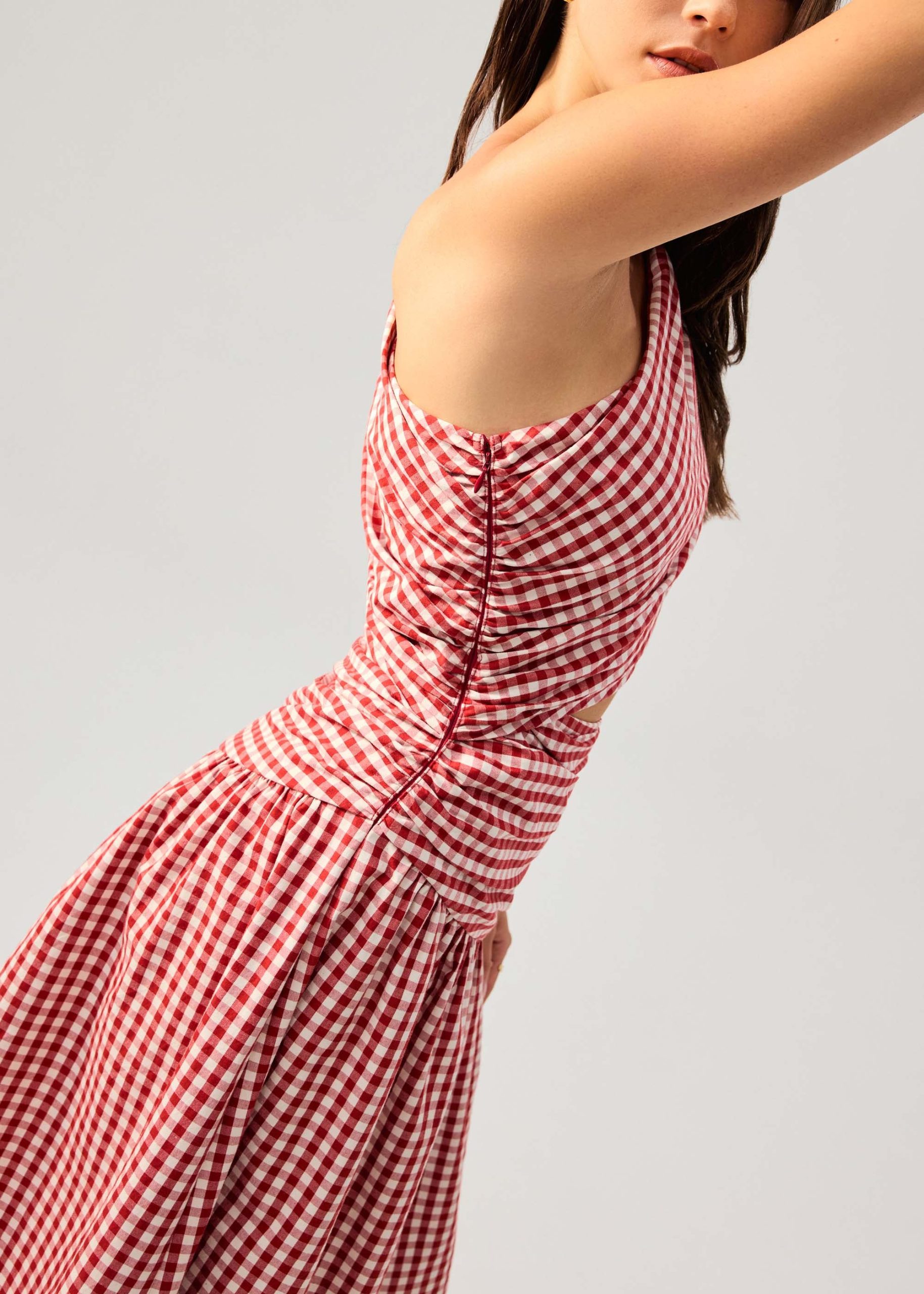 Gingham Cotton Cut Out Toga Fit & Flare Maxi Dress - Image 2