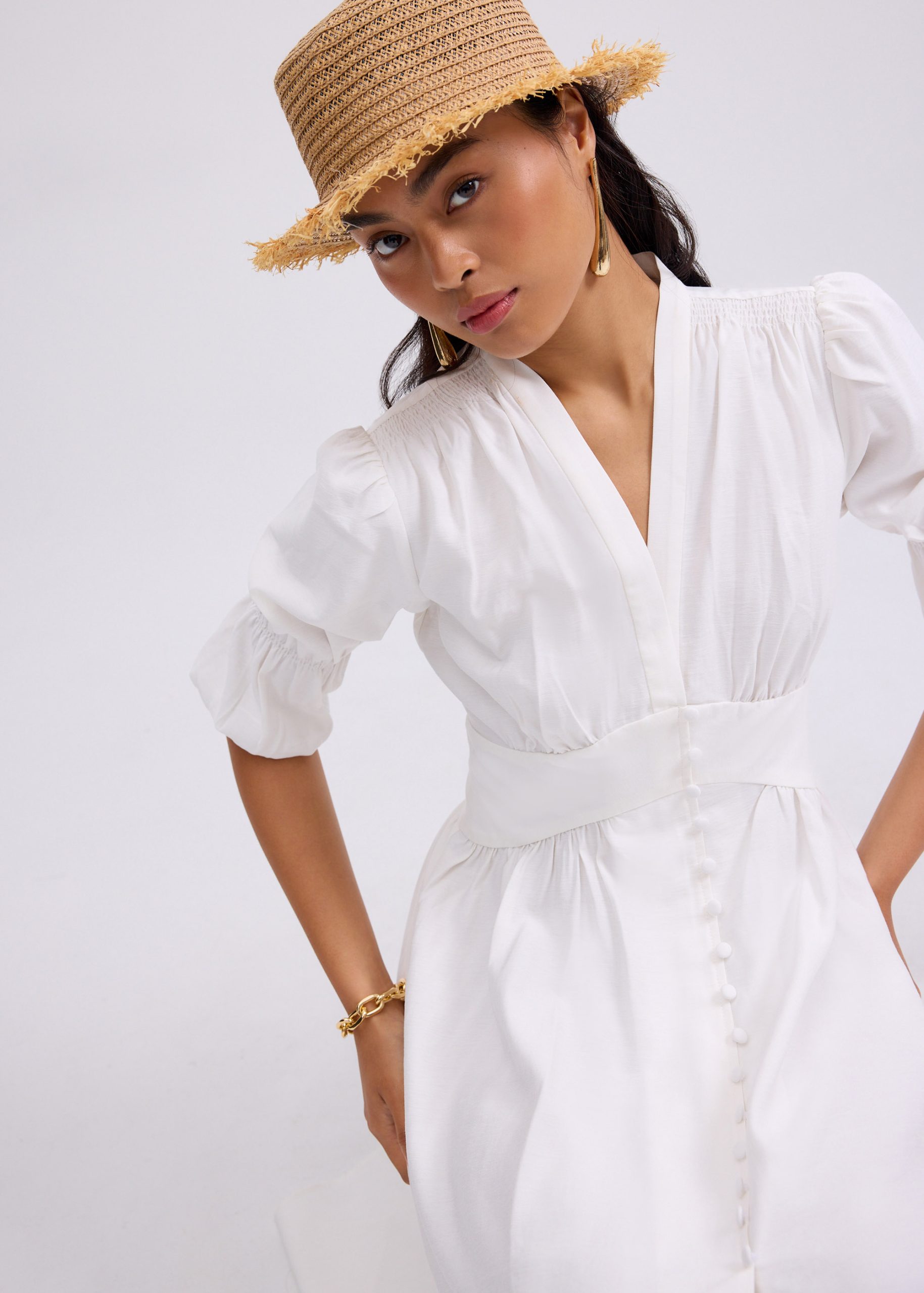 V-neck Puff Sleeve Fit & Flare Midaxi Dress in Garden City Blooms - Image 16