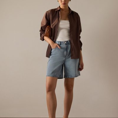 Megan Denim Mid Waist Bermuda Shorts