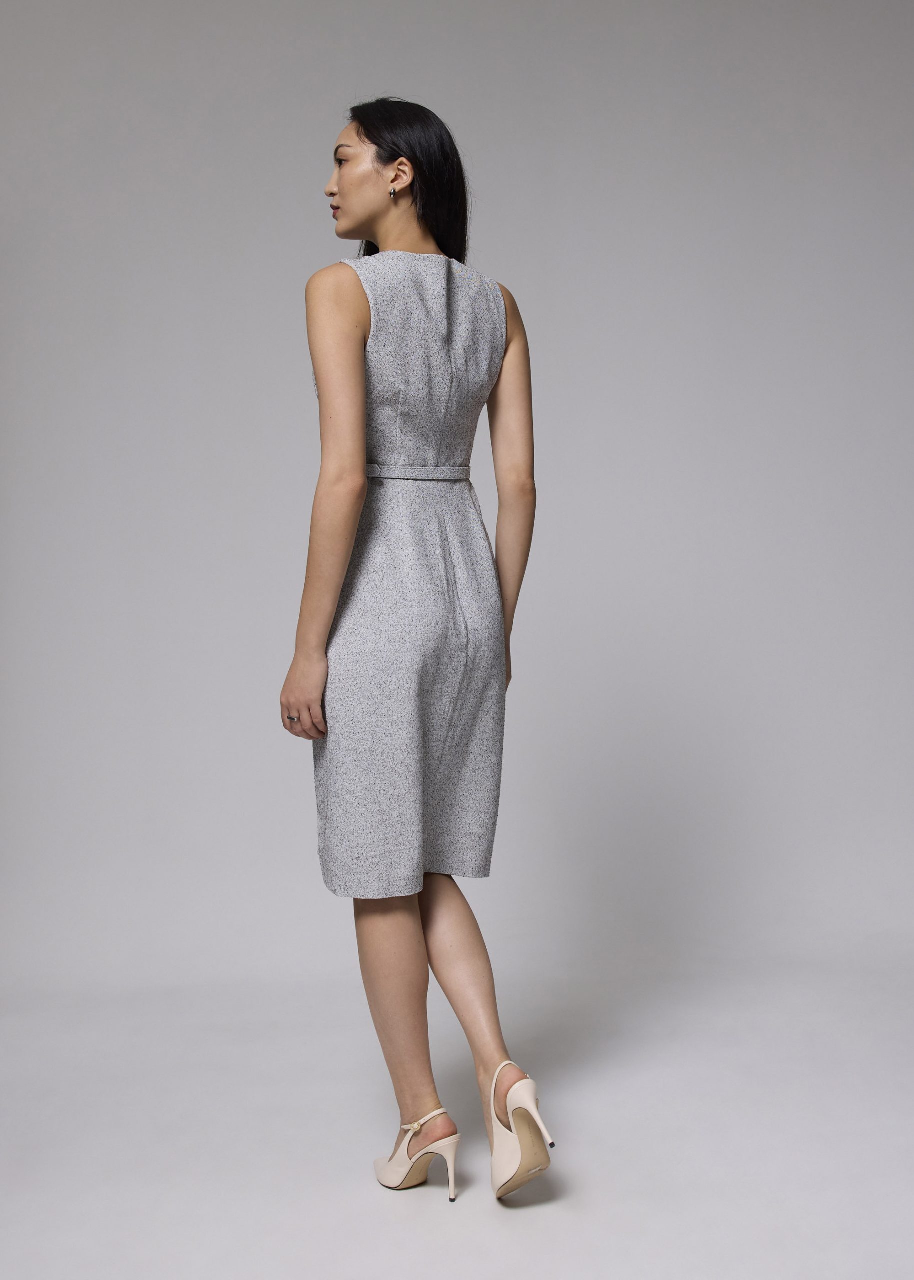 Belted Tweed Column Midi Dress - Image 6