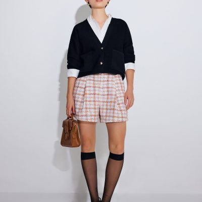 Tweed High Waist A-Line Shorts