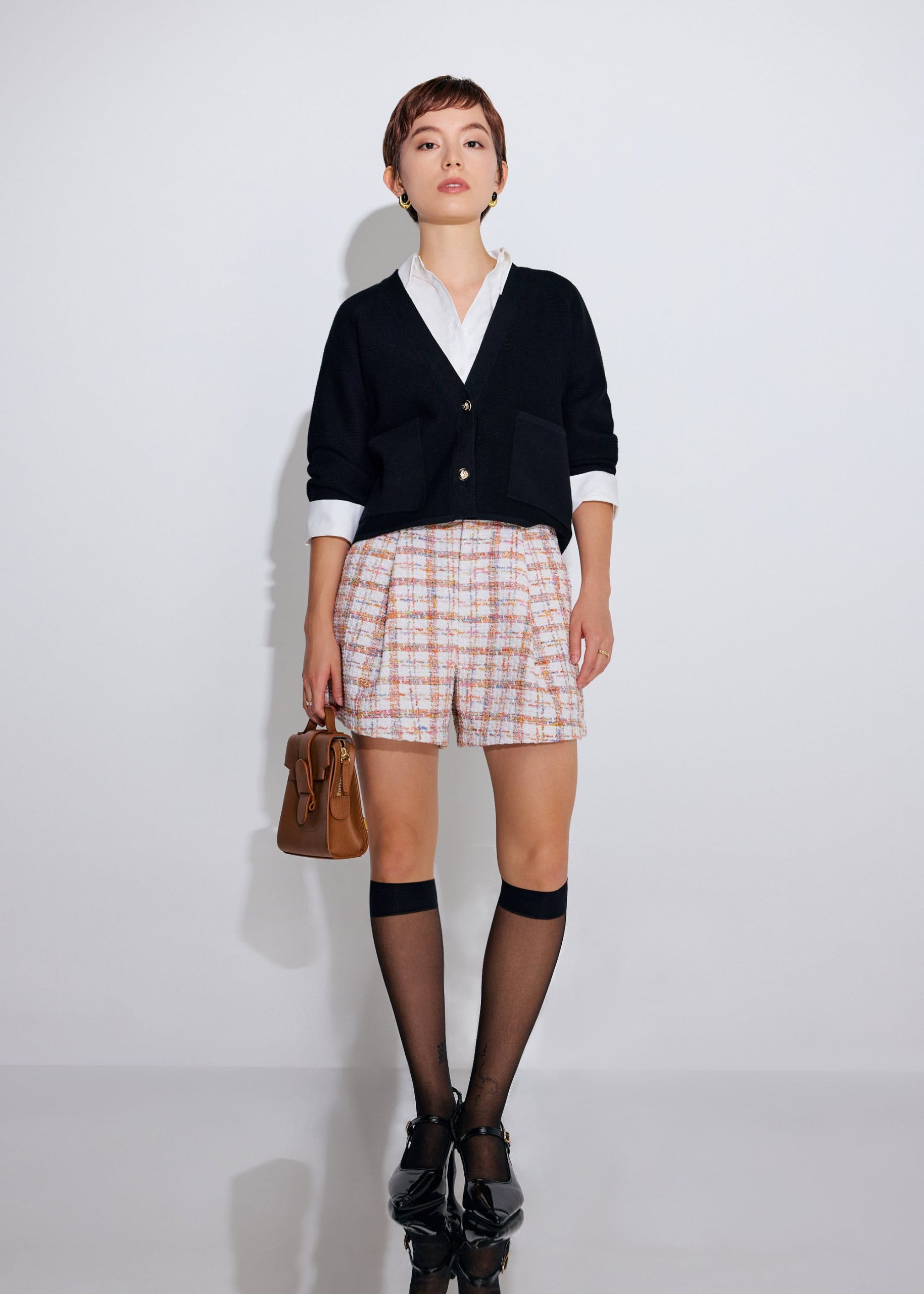 Tweed High Waist A-Line Shorts