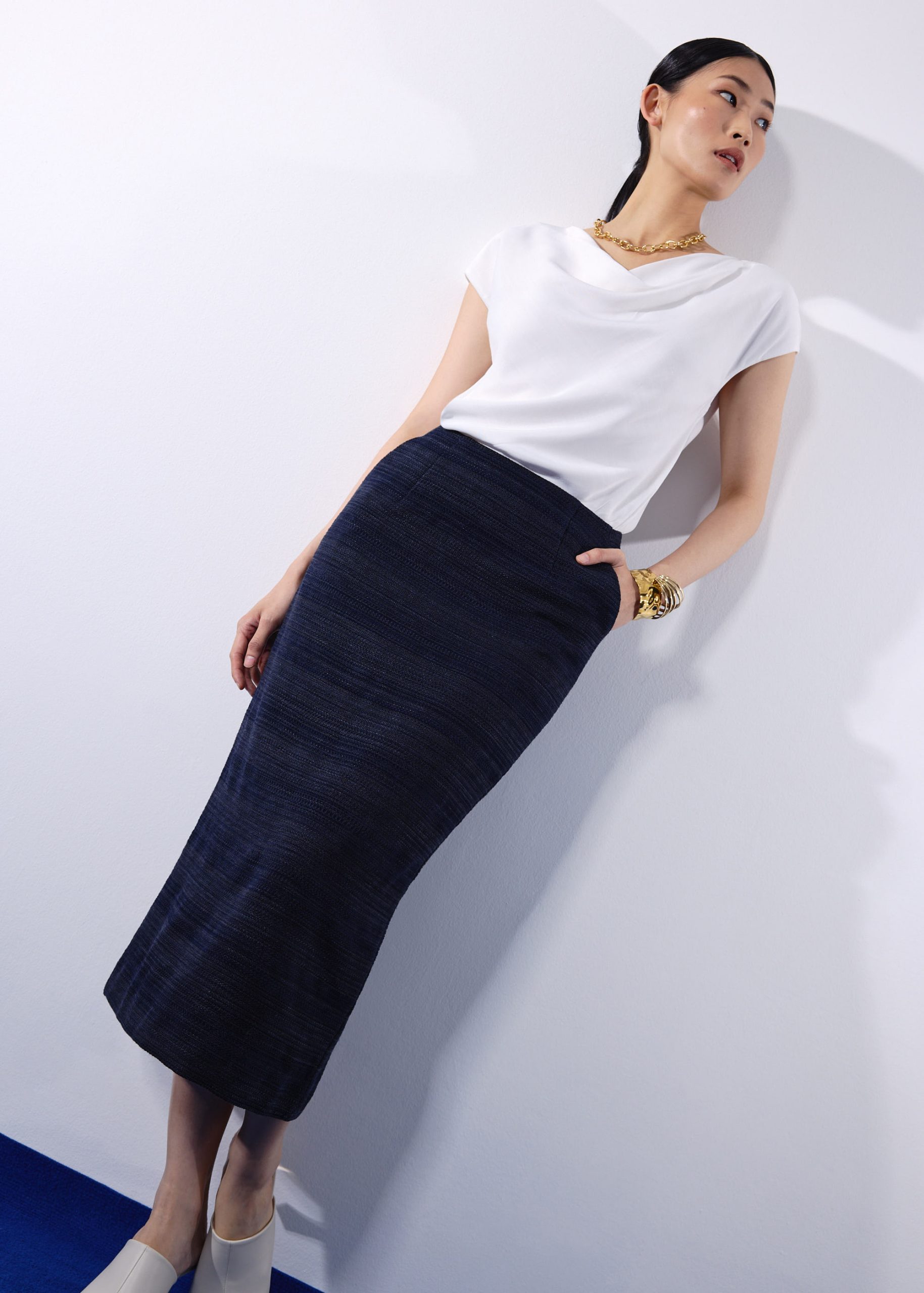 Amelia Jacquard Tweed Column Midi Skirt - Image 6