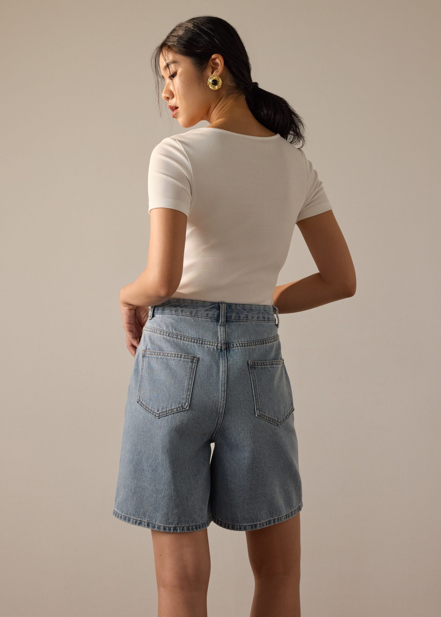 Megan Denim Mid Waist Bermuda Shorts - Image 11