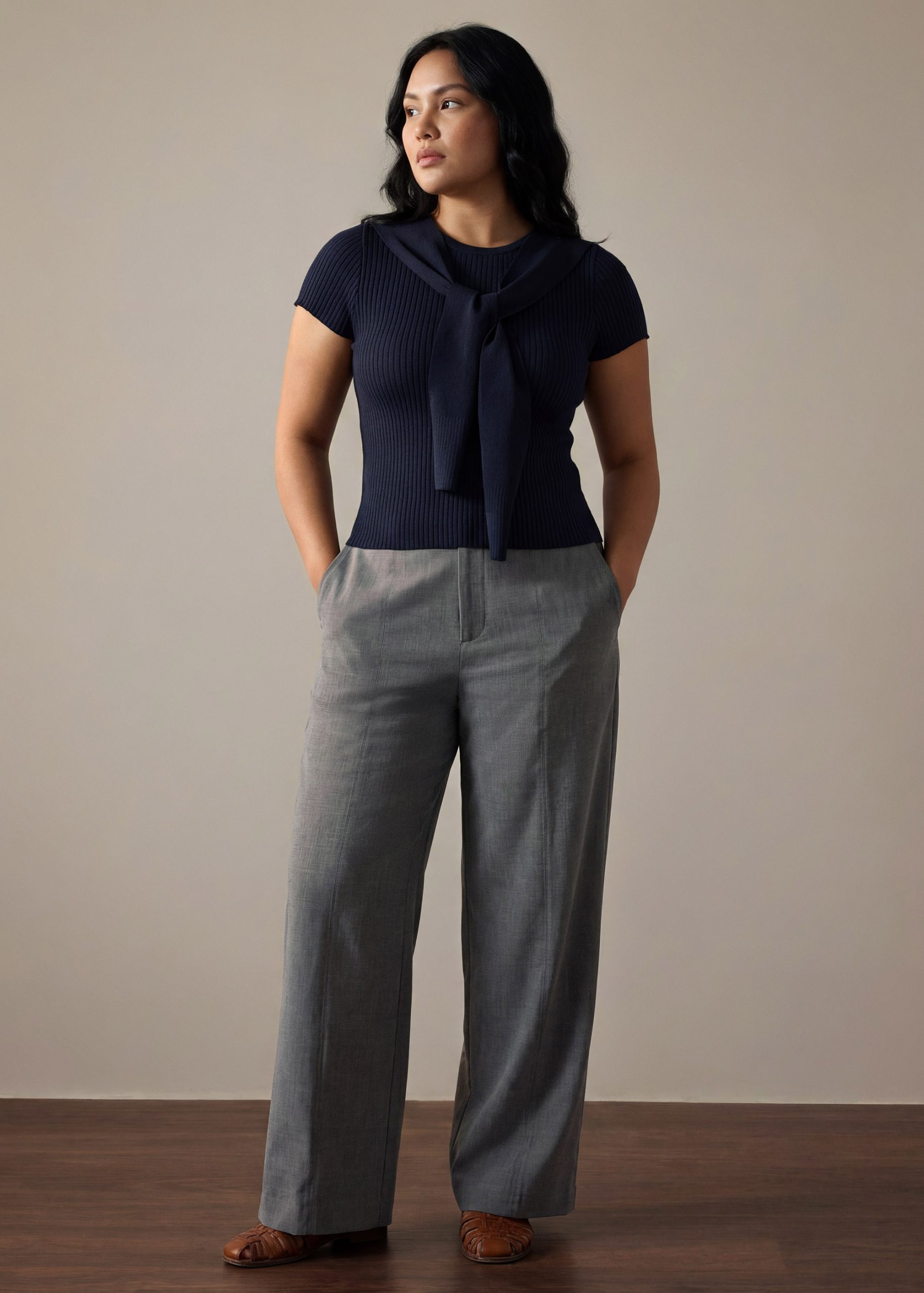 Leggy??Pia Adjustable Hem Elastic Melange Straight Leg Pants - Image 9
