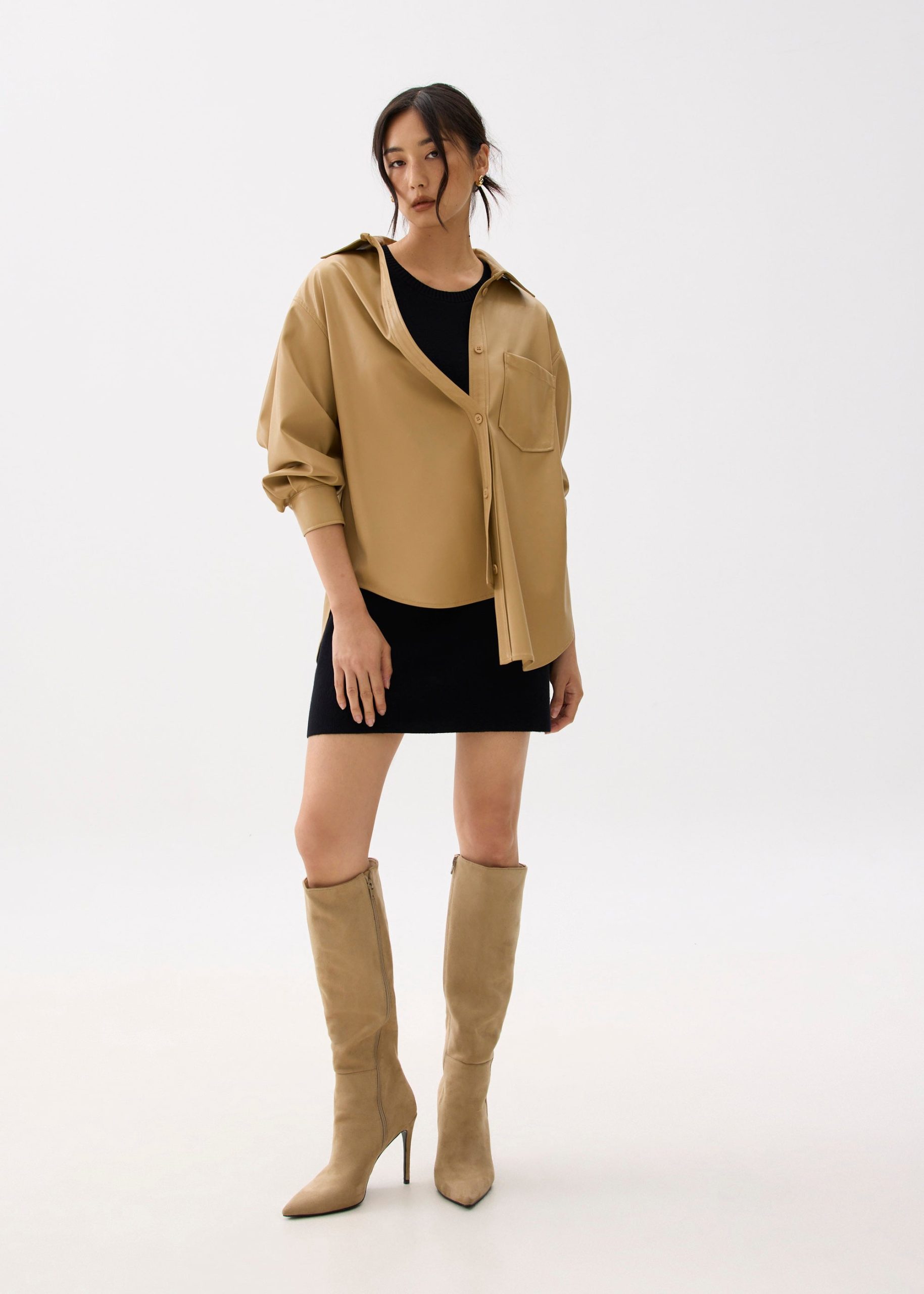 Oversized Vegan Leather Collared Shirt - Image 7