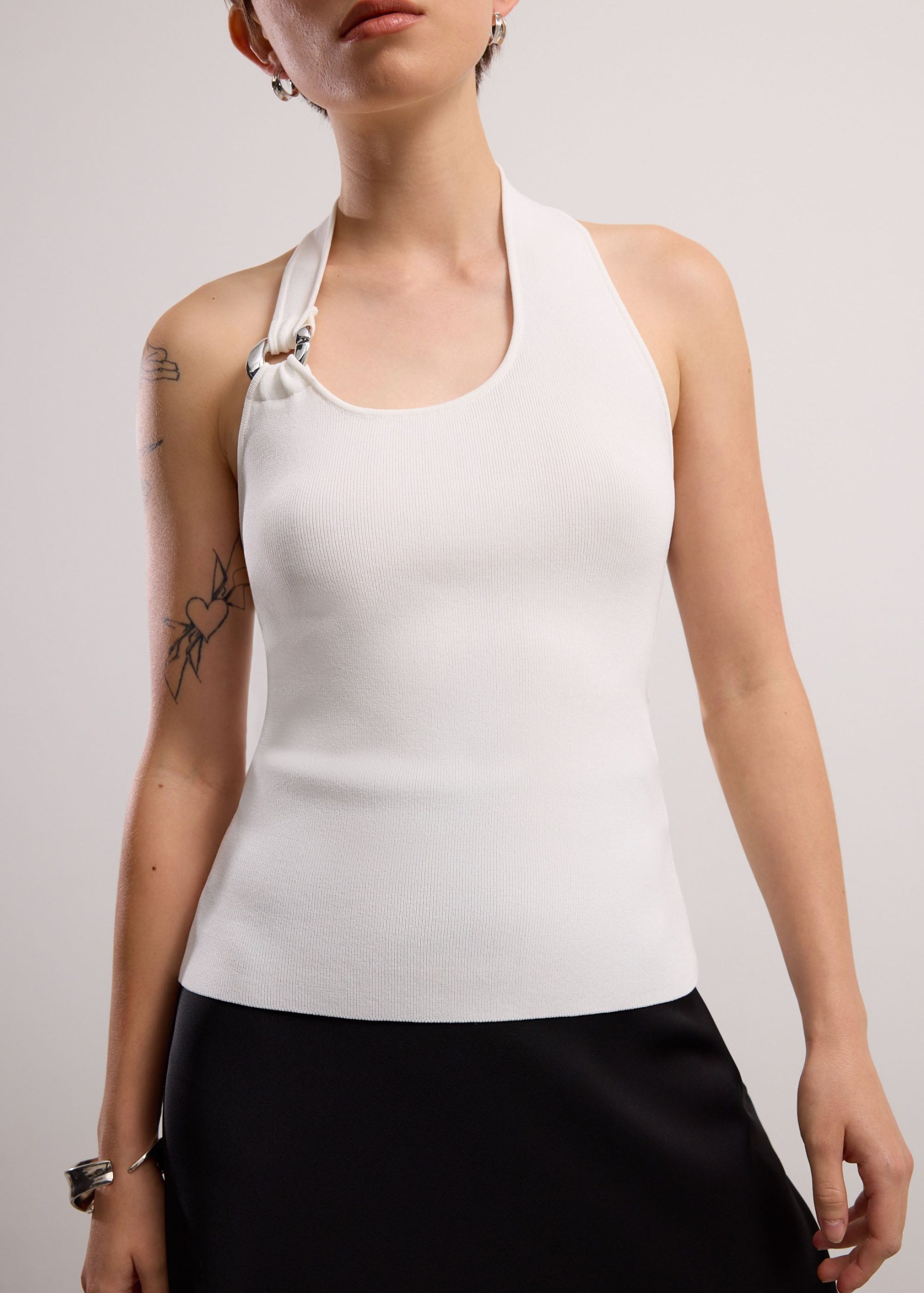 Buckle Detail Knit Halter Fitted Top - Image 11