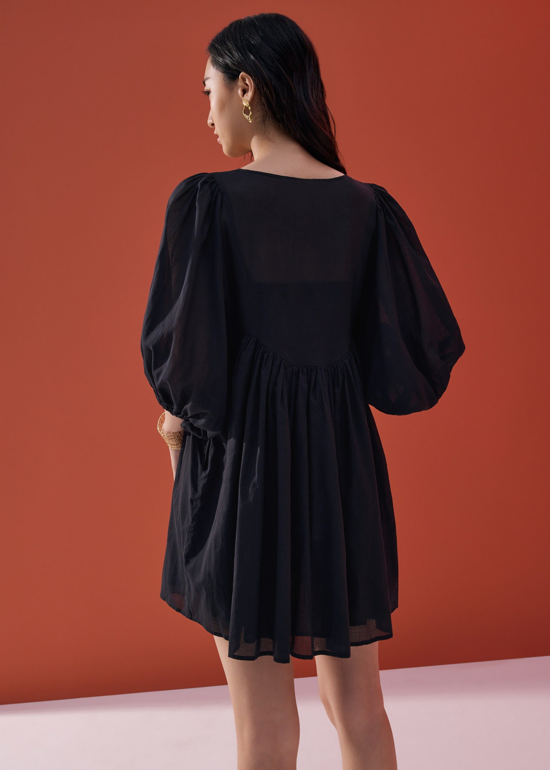 Cotton Puff Sleeve Babydoll Swing Mini Dress in Oasis Flow - Image 5