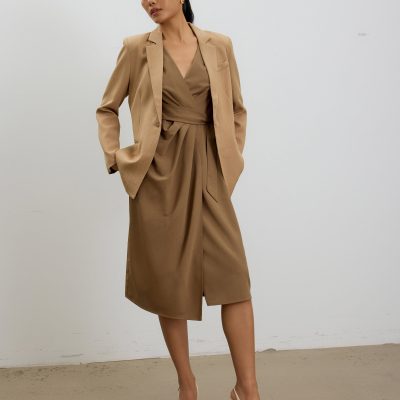 Eun V-neck Wrap Column Midi Dress