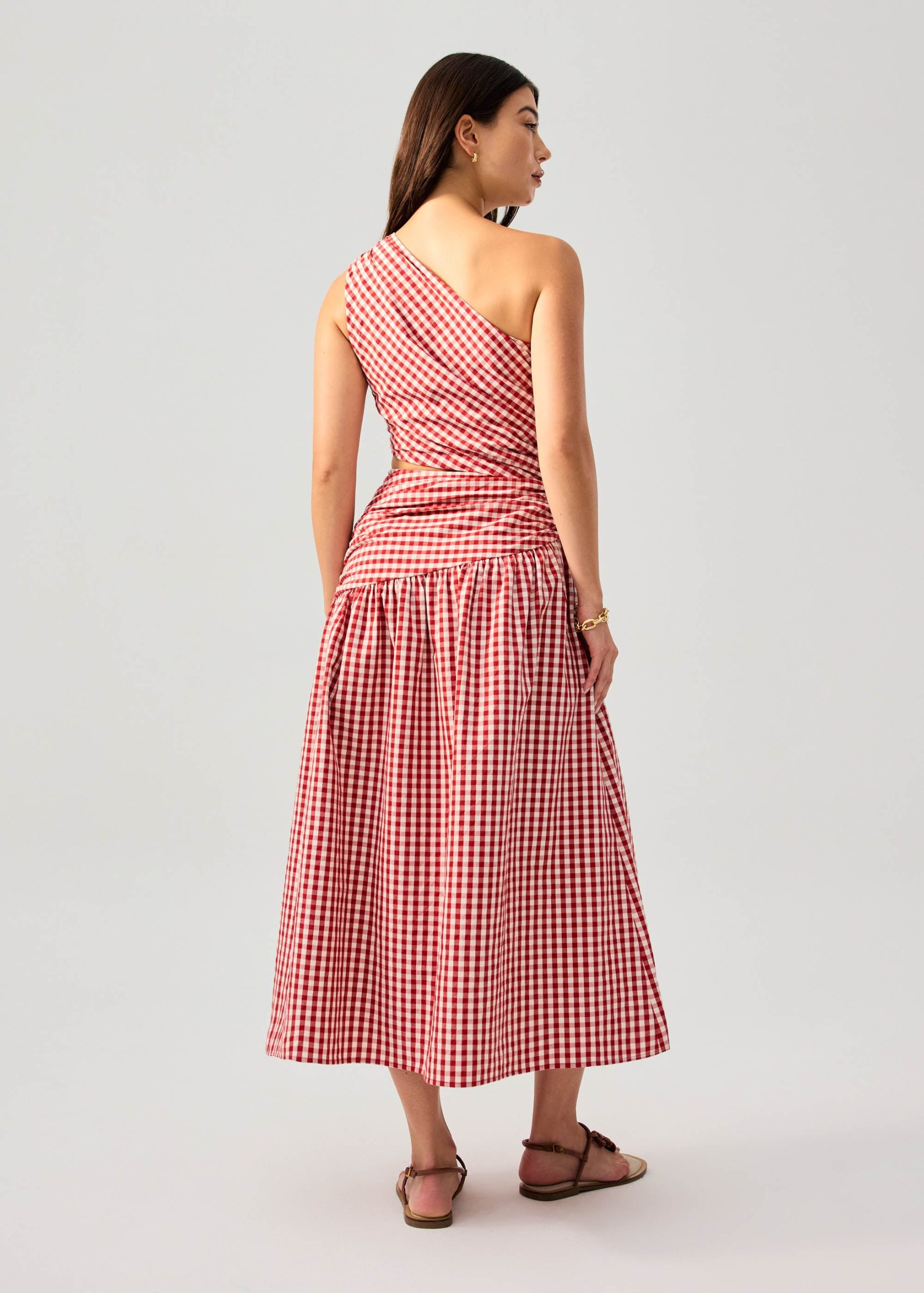 Gingham Cotton Cut Out Toga Fit & Flare Maxi Dress - Image 5