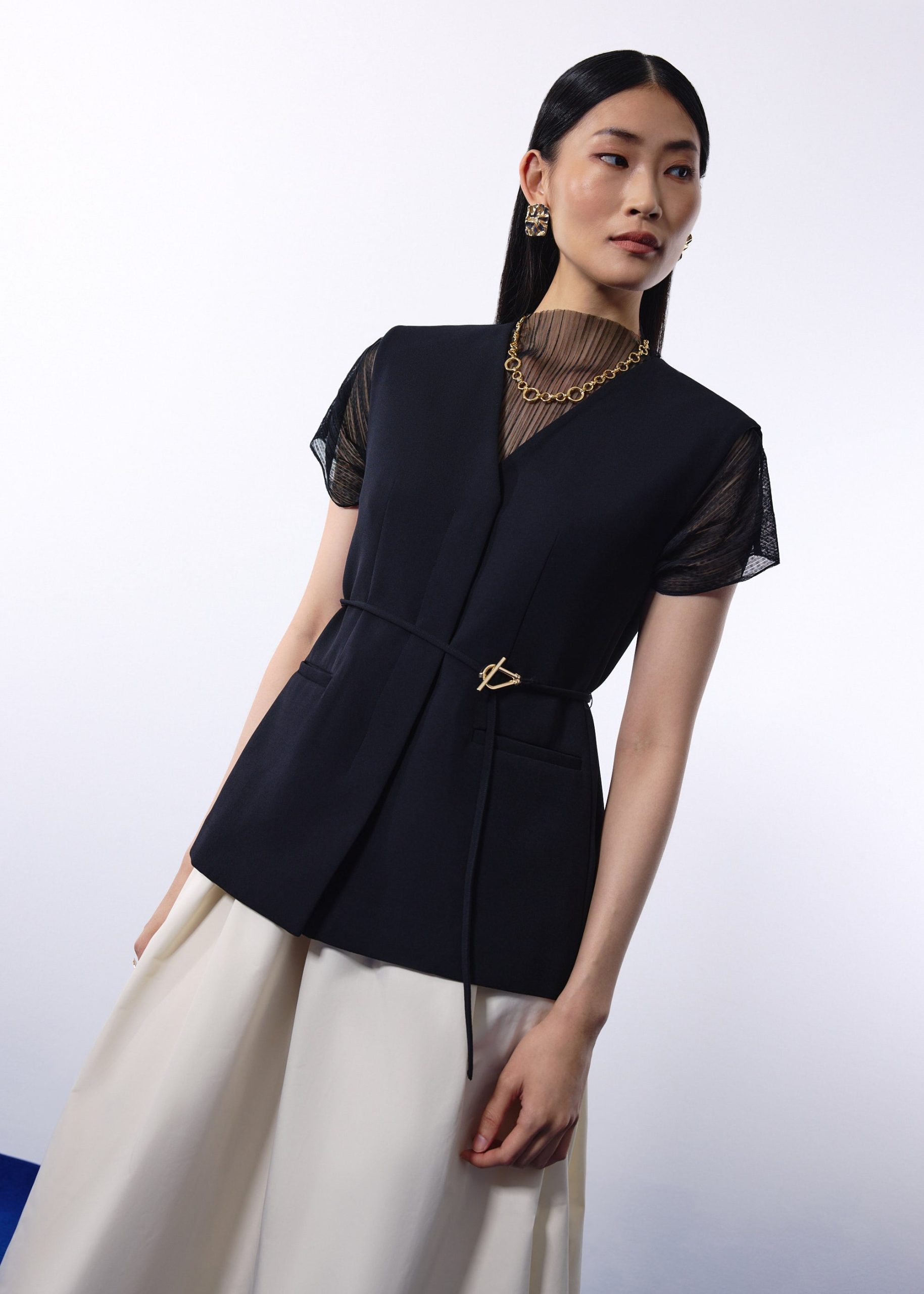 Relaxed Sheer Tulle Mock Neck Tunic Top - Image 4