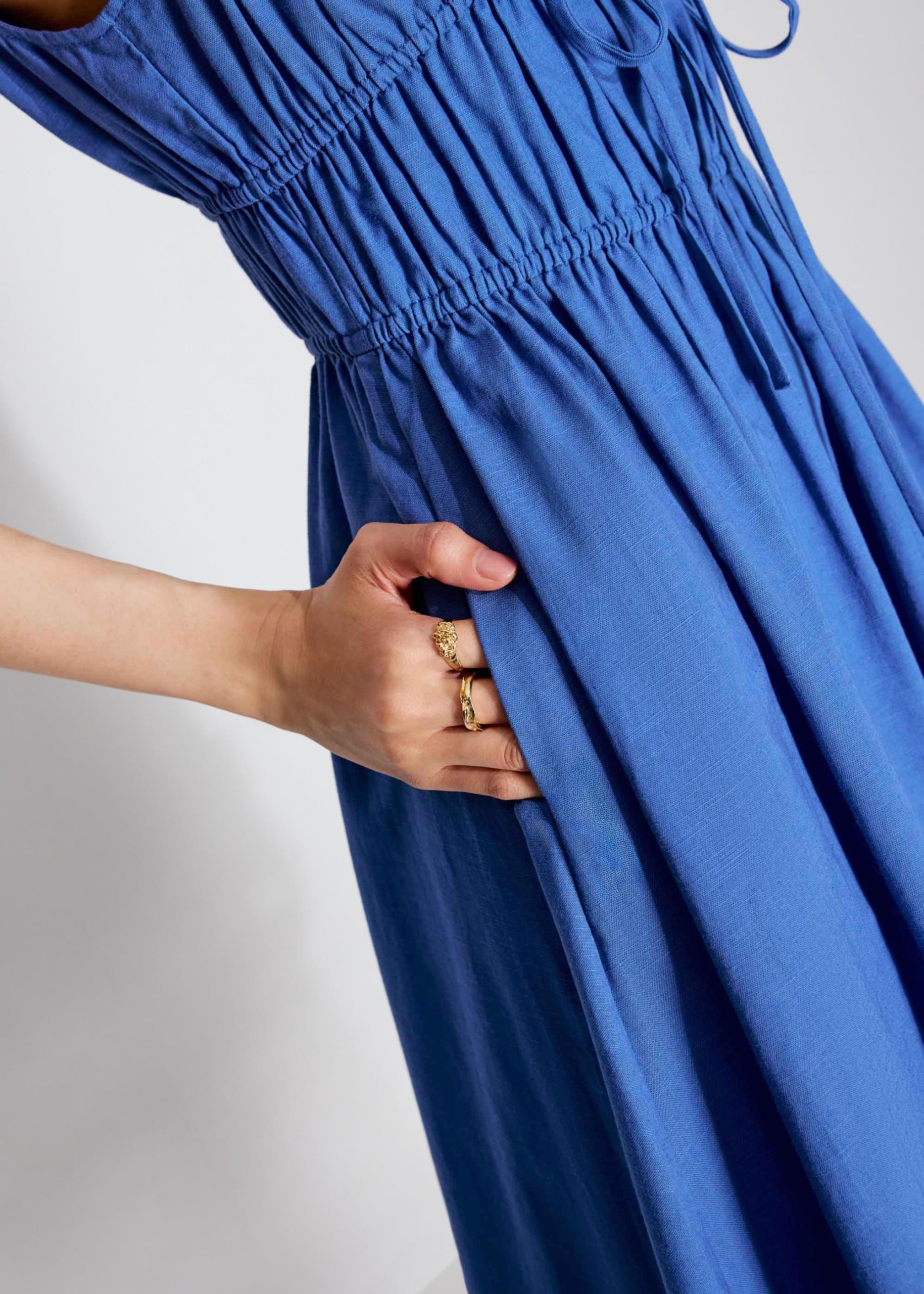 Linen Front Tie Fit & Flare Elastic Midaxi Dress - Image 5