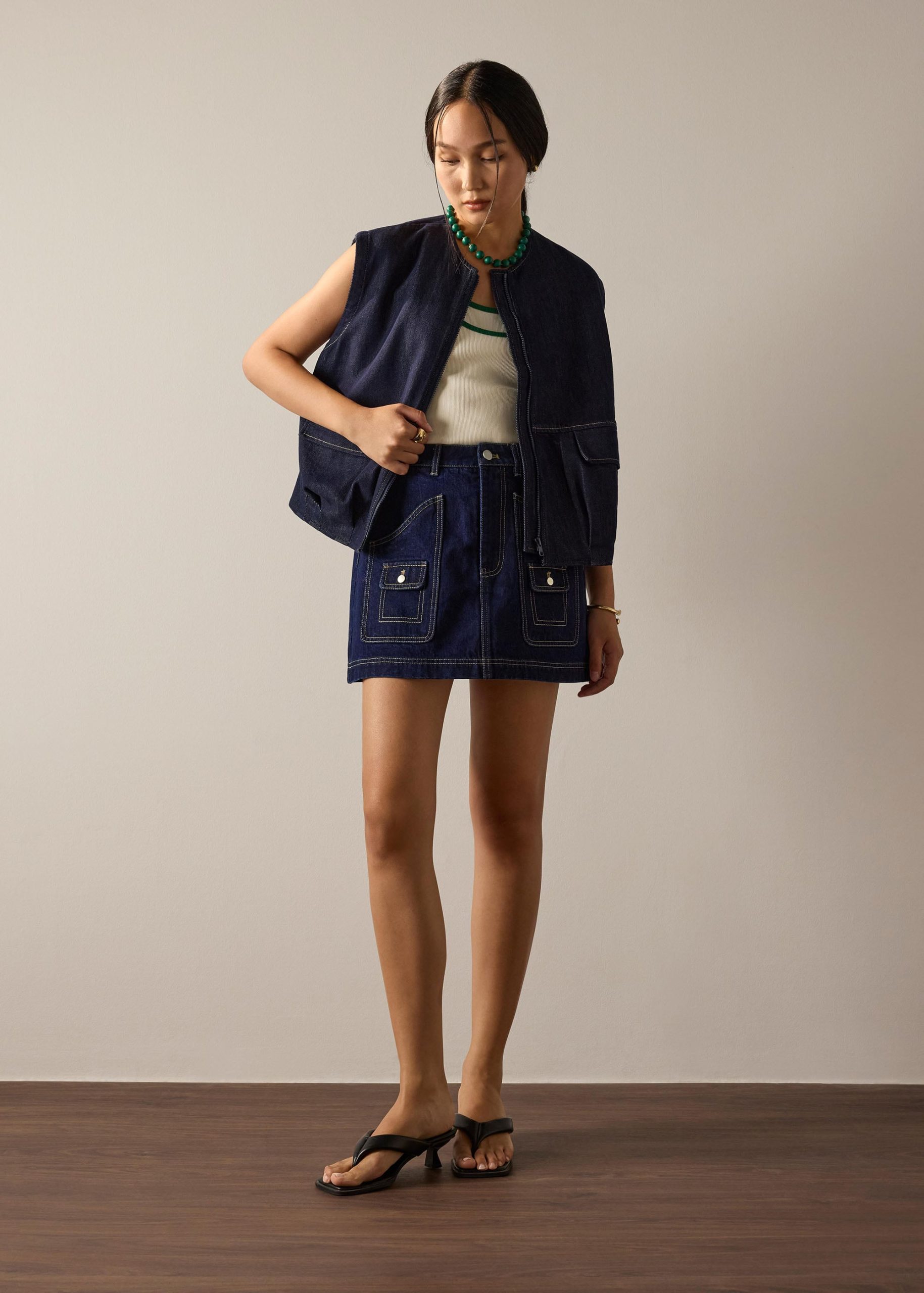 Contrast Stitch Denim Multi-way Oversized Vest - Image 5