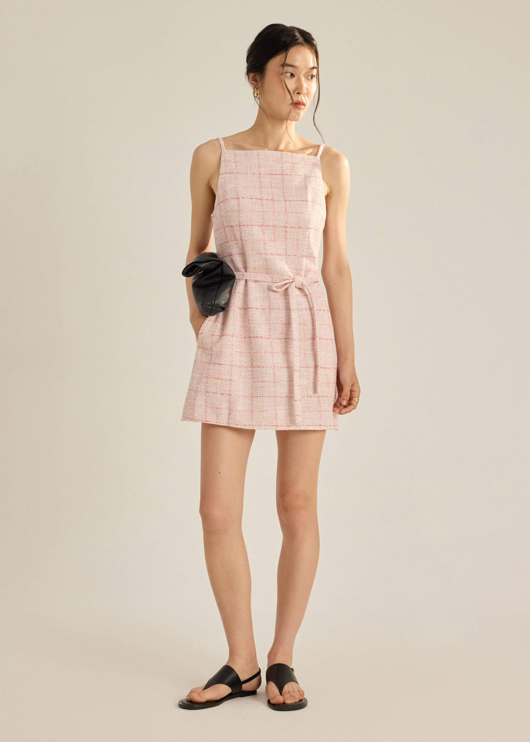 Tweed A-Line Dress With Sash - Image 7