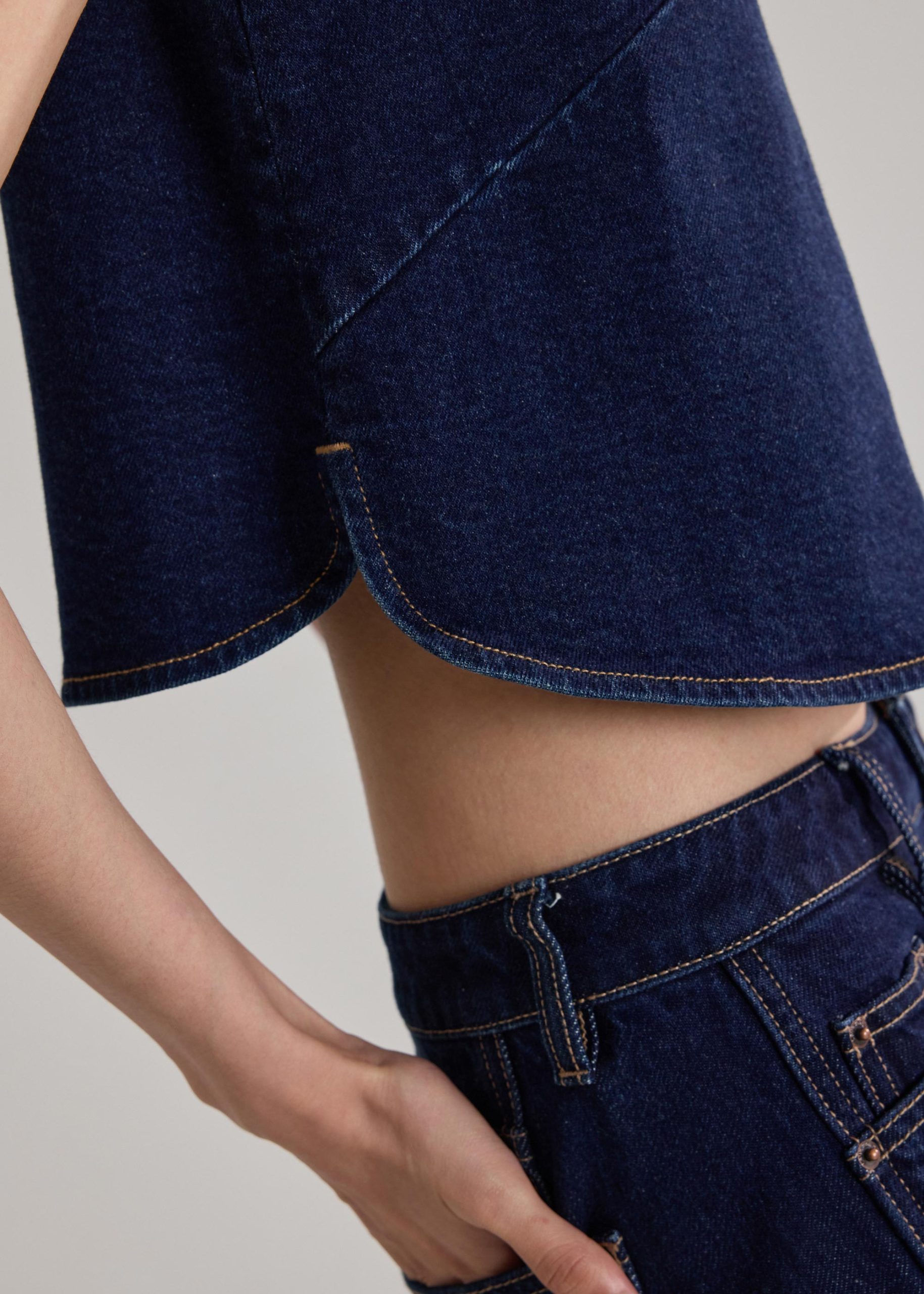 Relaxed Denim Round Neck Button Down Vest Top - Image 7