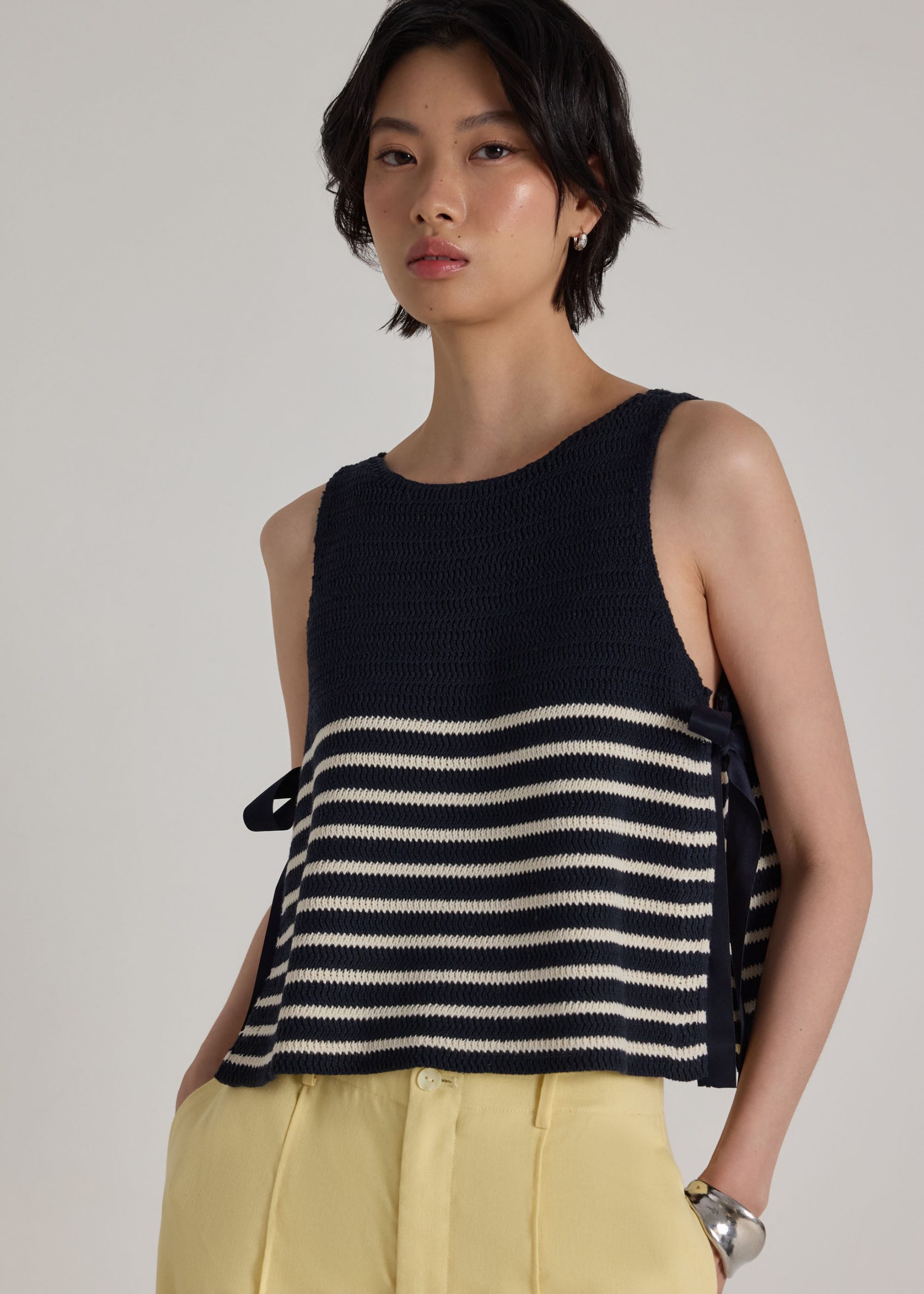 Multi-way Striped Knit Side Tie Top - Image 14