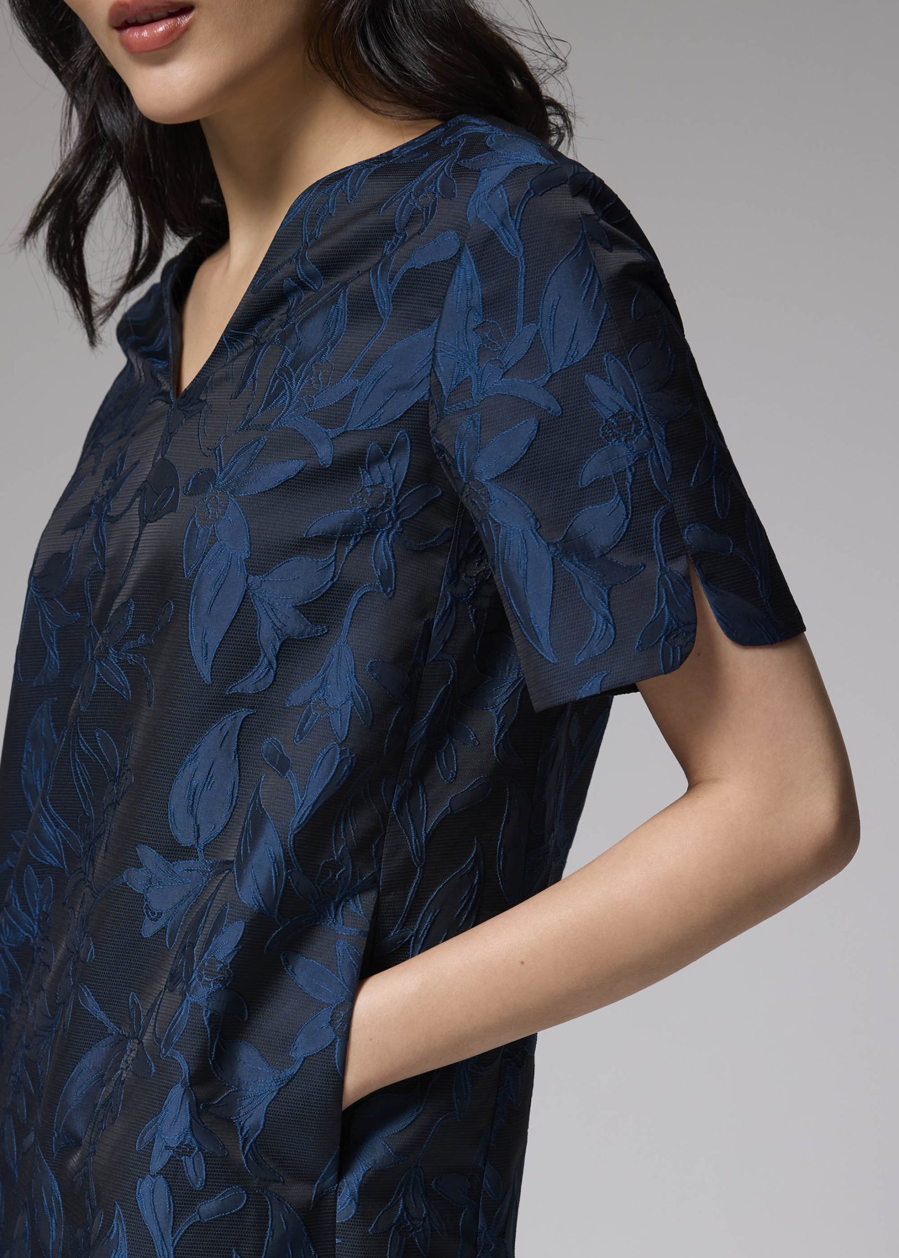Brocade V-neck Shift Mini Dress - Image 3