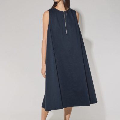 Cotton Quarter Zip Trapeze Midi Dress