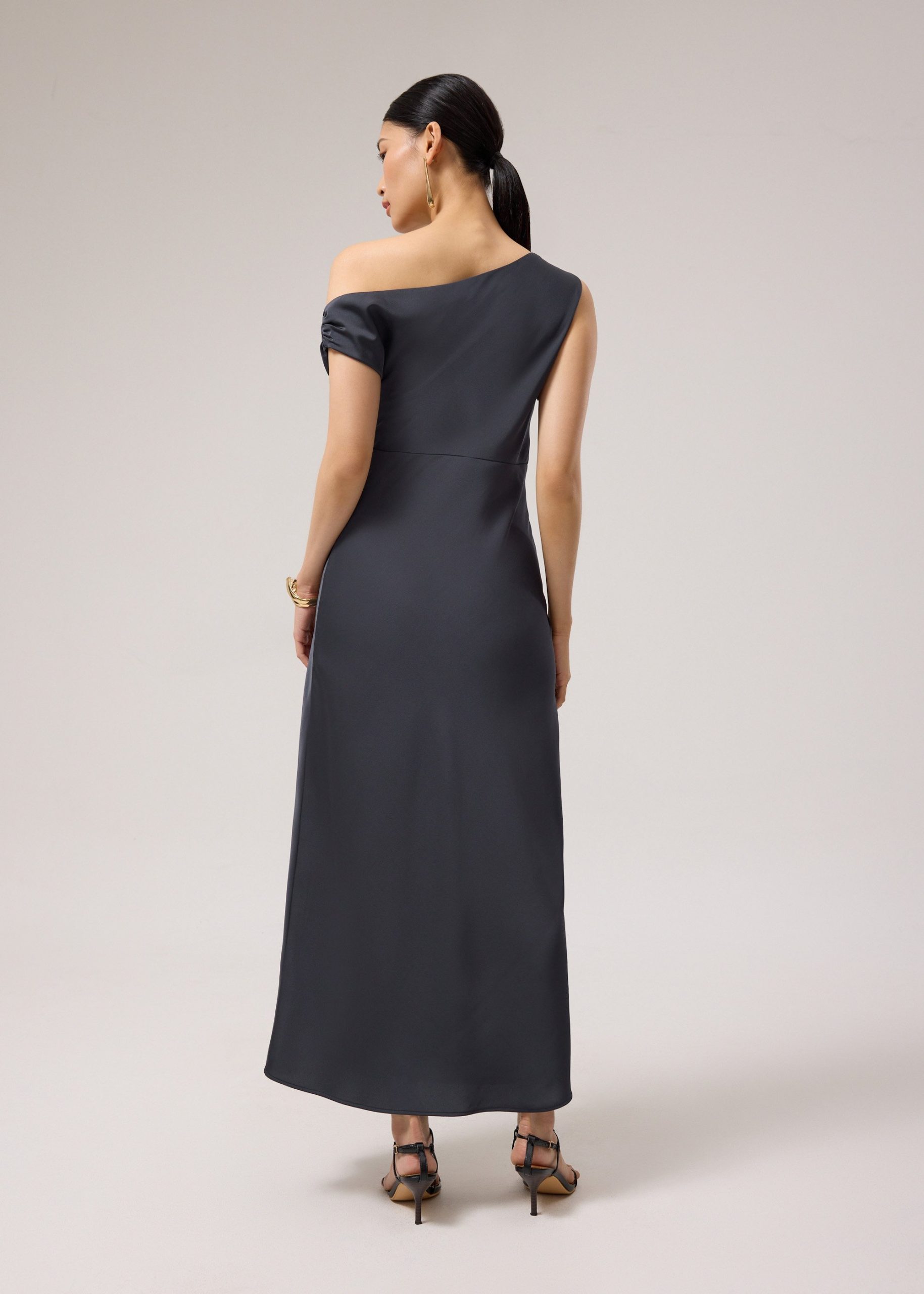 Satin Asymmetric Bias Cut Maxi Dress - Image 7