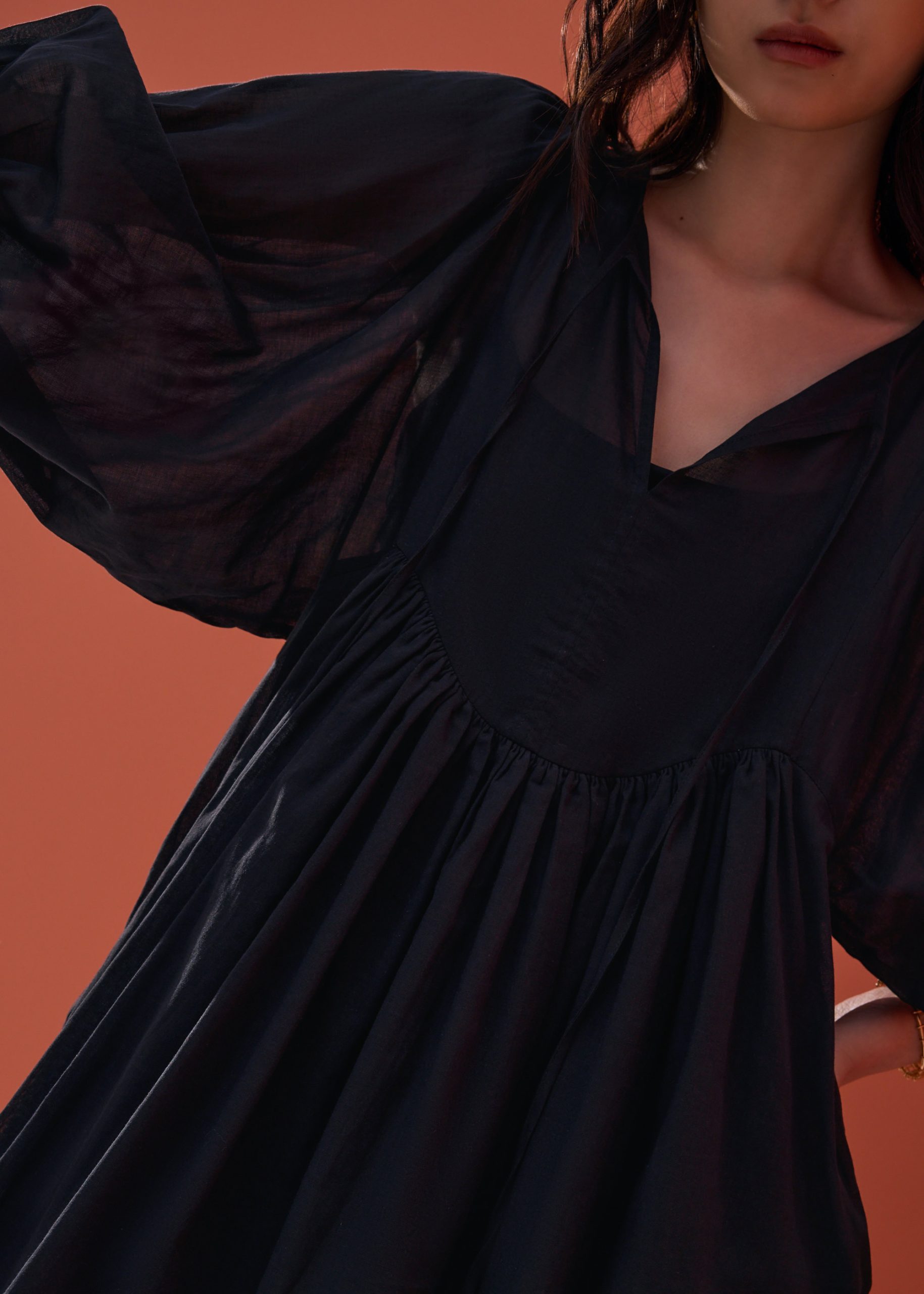 Cotton Puff Sleeve Babydoll Swing Mini Dress in Oasis Flow - Image 3