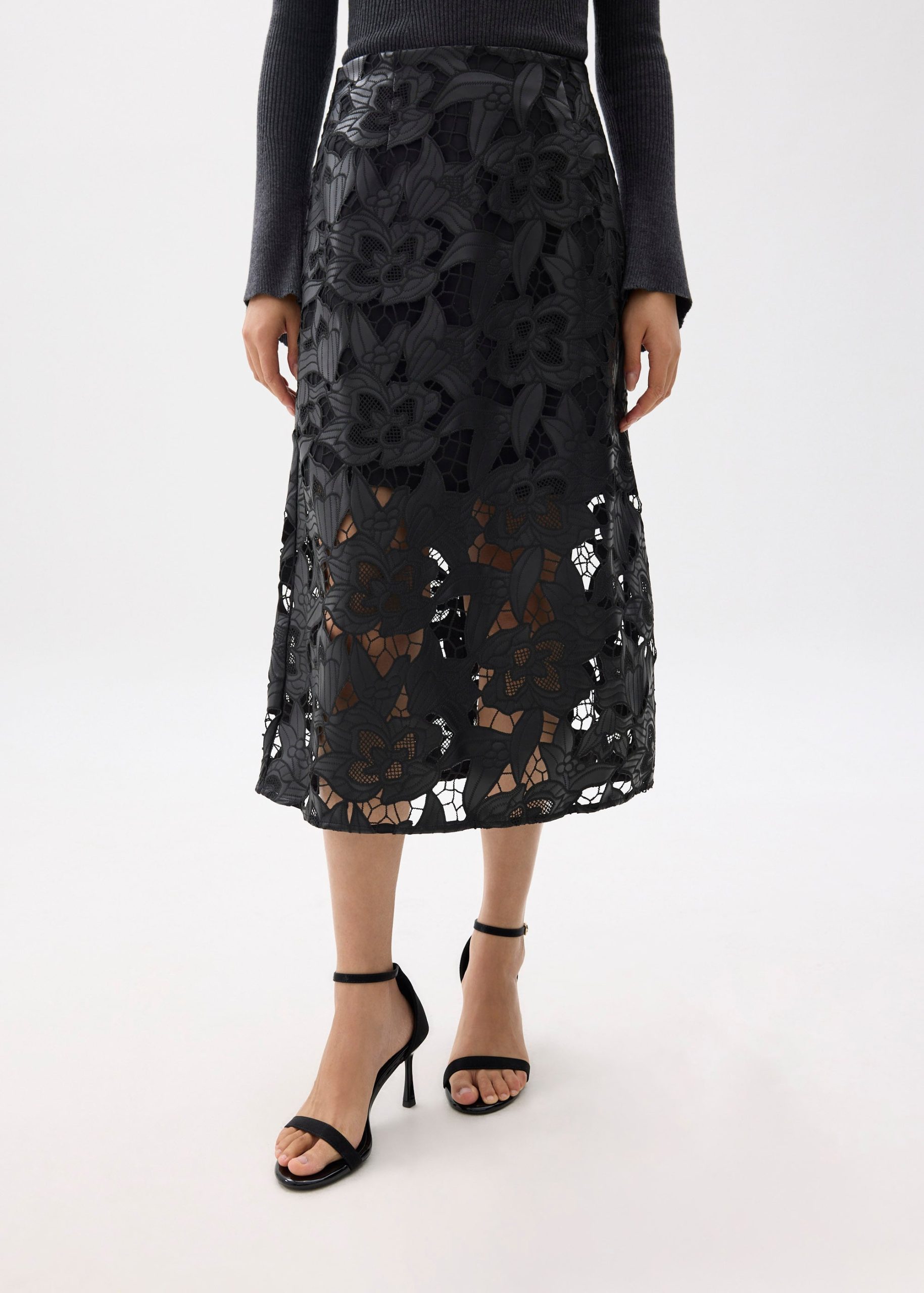 Vegan Leather Lace A-line Midaxi Skirt - Image 3