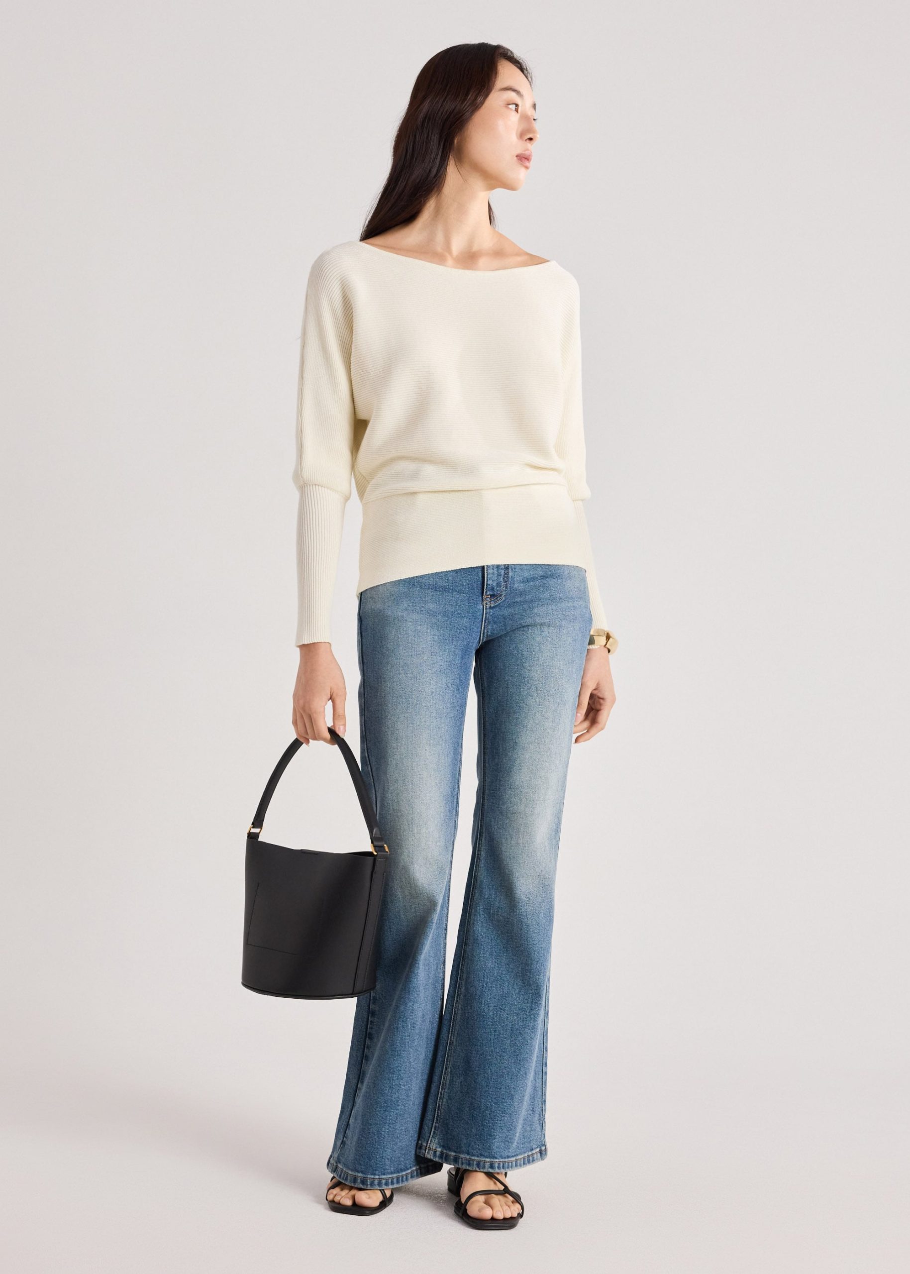 Knit Asymmetric Puff Sleeve Top