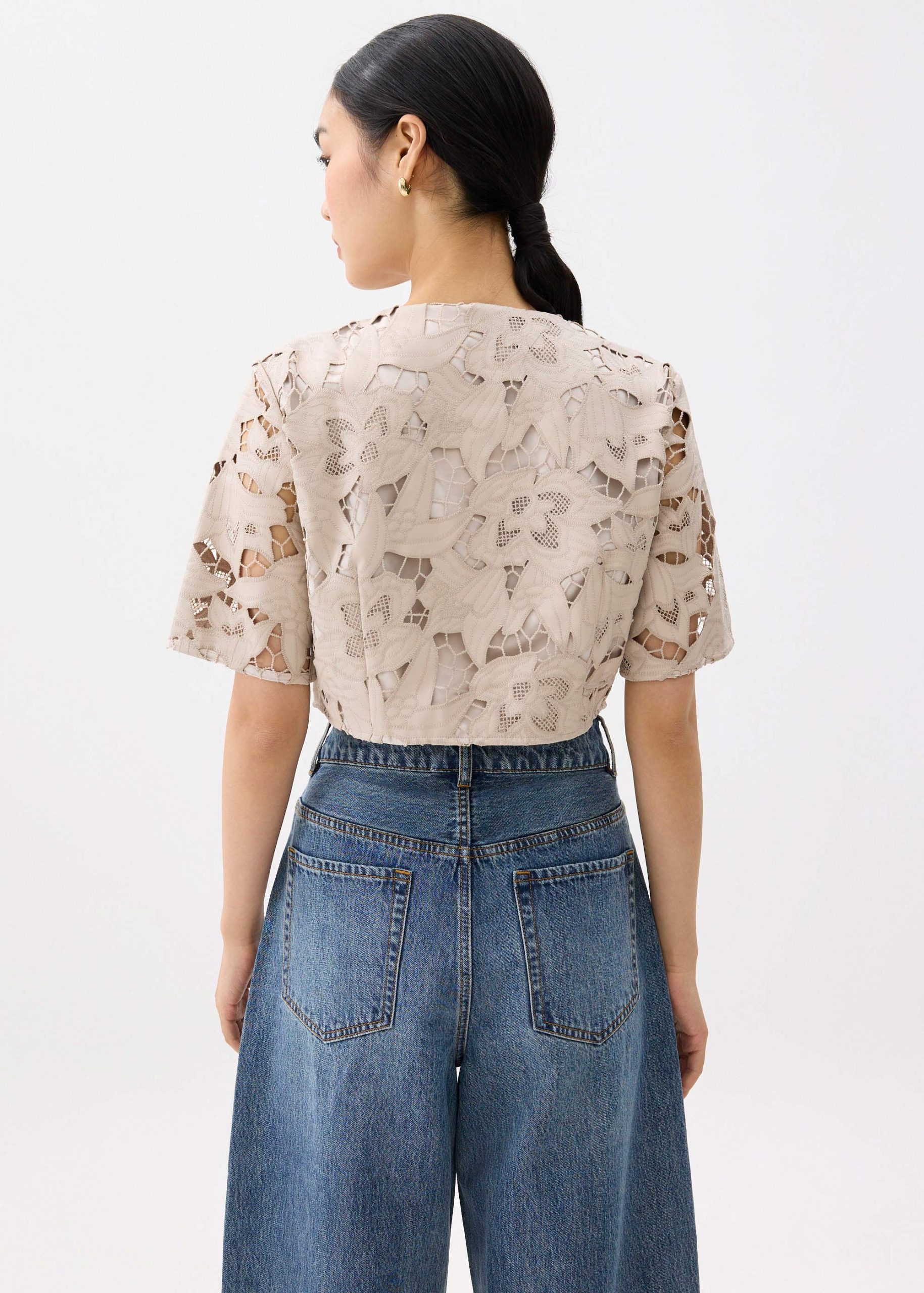 Relaxed Vegan Leather Lace Crop Top - Image 10