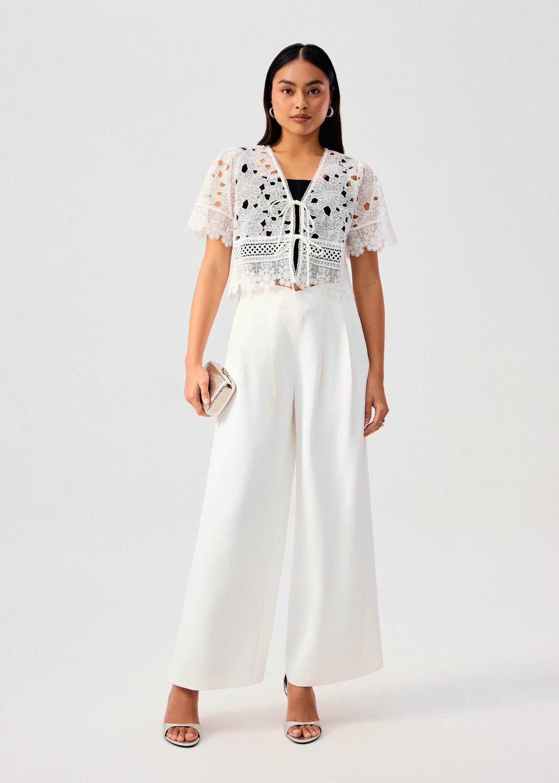 Floral Lace Ribbon Tie V-neck Shell Top - Image 8
