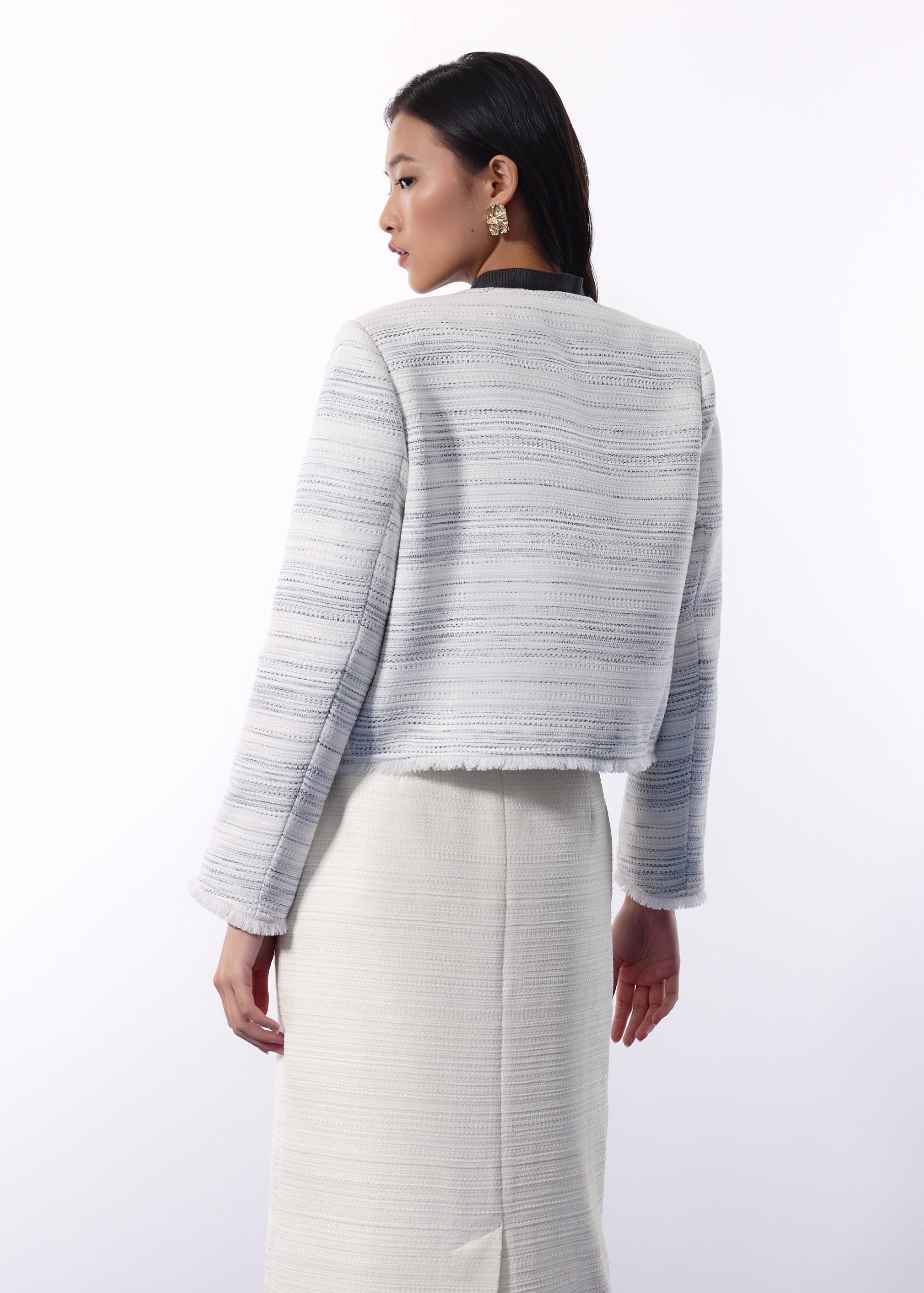 RuchedReady® Ellis Shoulder Padded Jacquard Tweed Boxy Jacket - Image 2