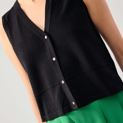 Sheer Knit Front Panel V-Neck Vest Top
