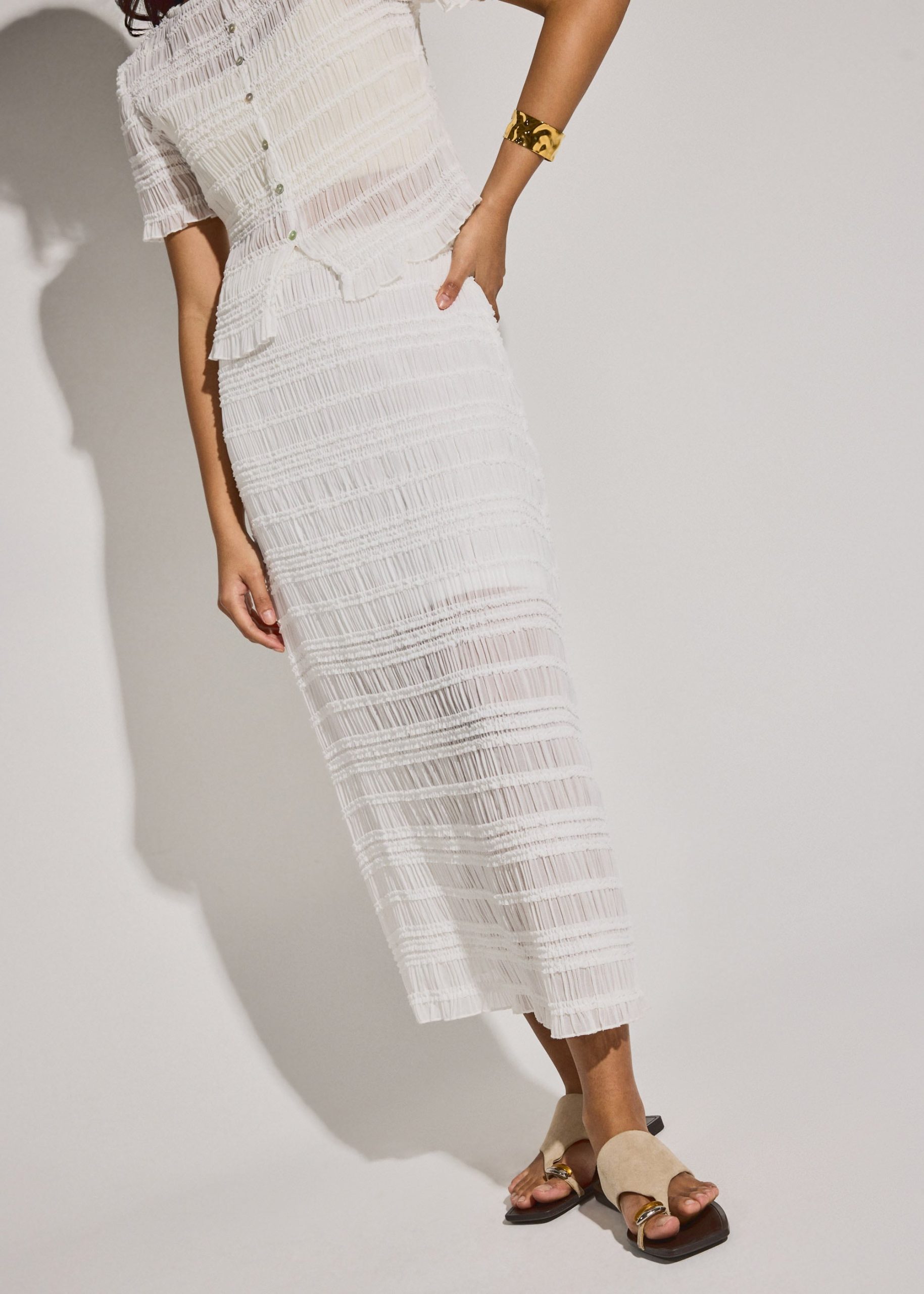 Elastic Sheer Crinkled Column Midaxi Skirt - Image 9