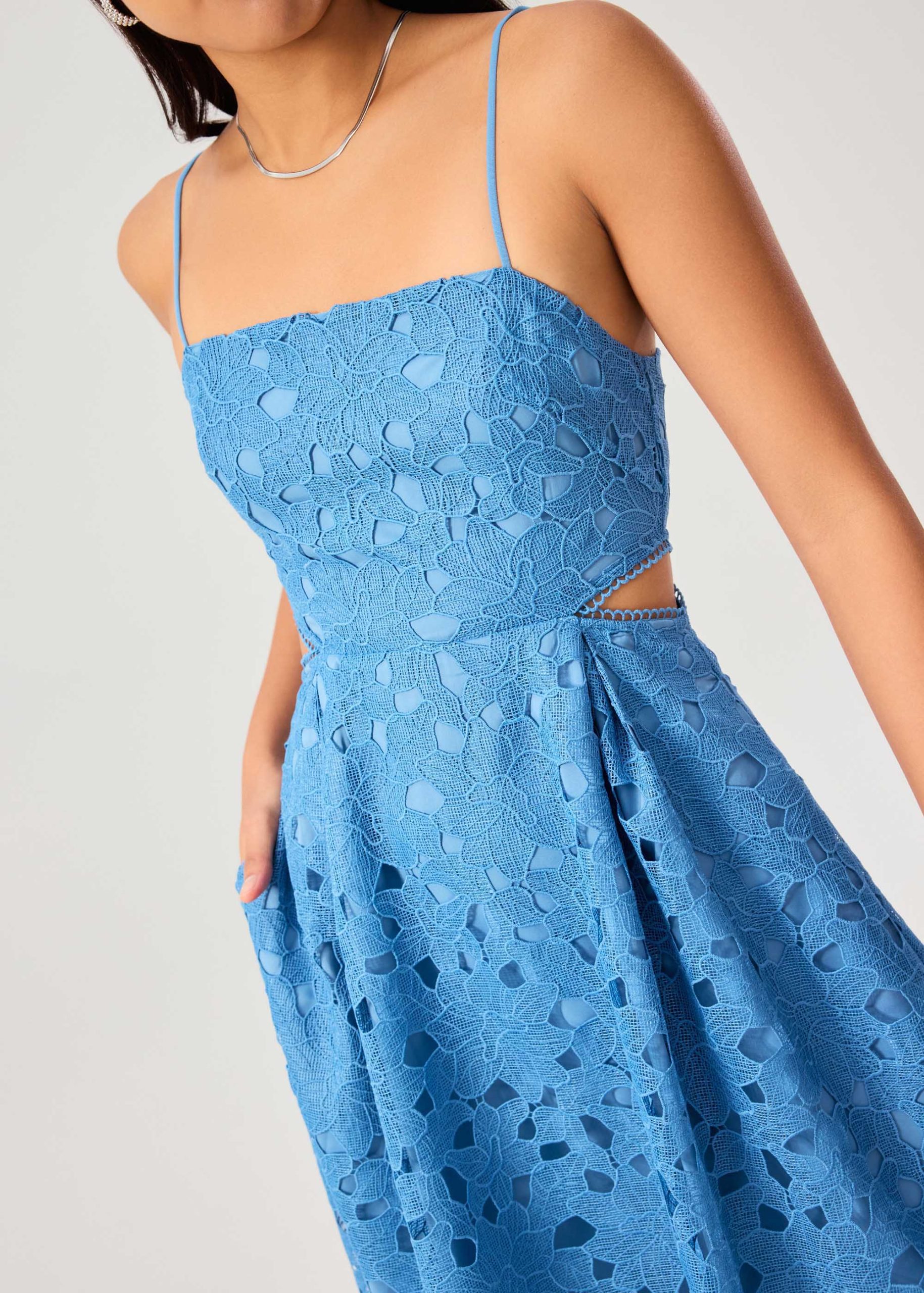 Lace Trim Cut Out Straight Neck Fit & Flare Midaxi Dress - Image 13
