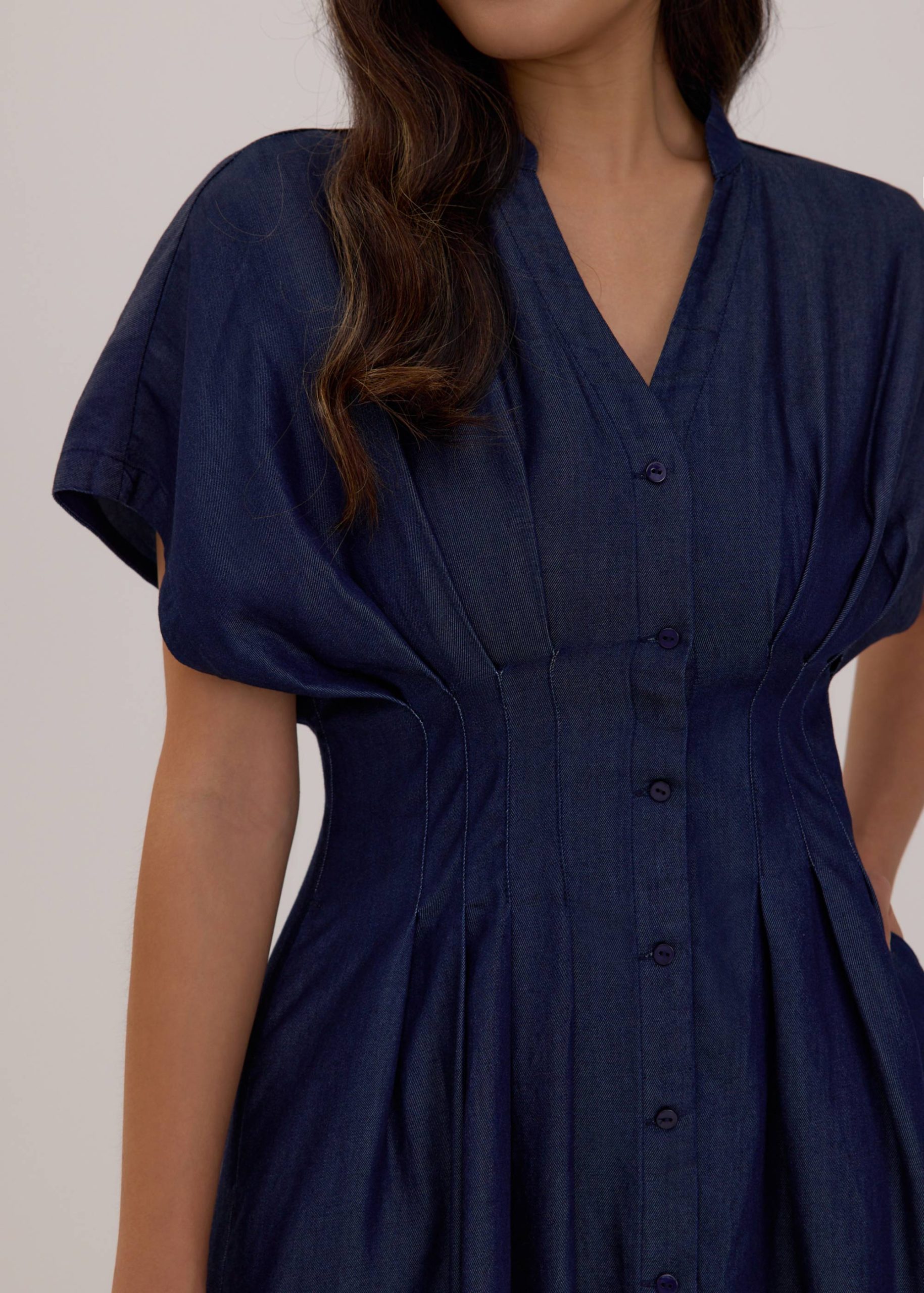 Chambray Batwing Fit & Flare Midi Dress - Image 2