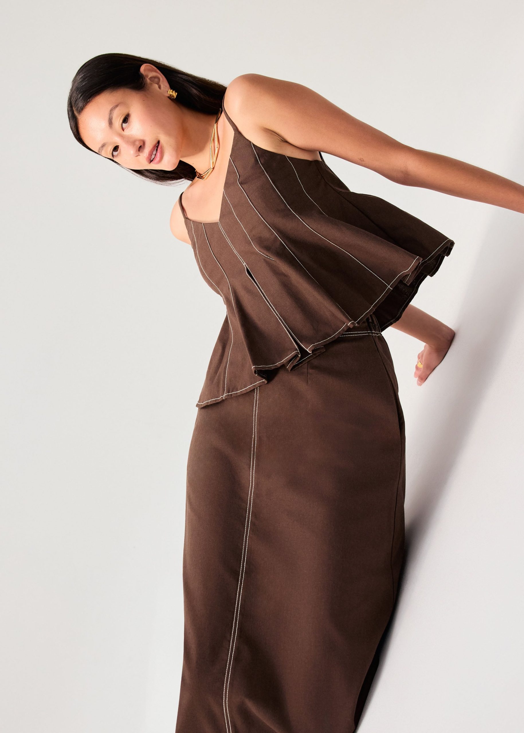 Contrast Stitch V-neck Peplum Camisole Top - Image 22